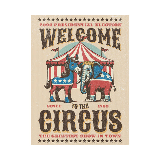 Letrero de plástico para el patio con diseño de circo político para las elecciones de 2024