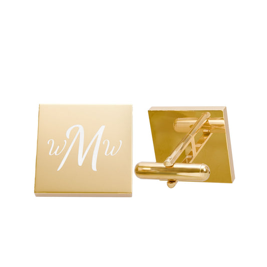 Engraved Script Monogram Cufflinks | Gold or Stainless Square Cufflinks | Personalized Gift for Groom or Groomsmen | Custom Dad Gift