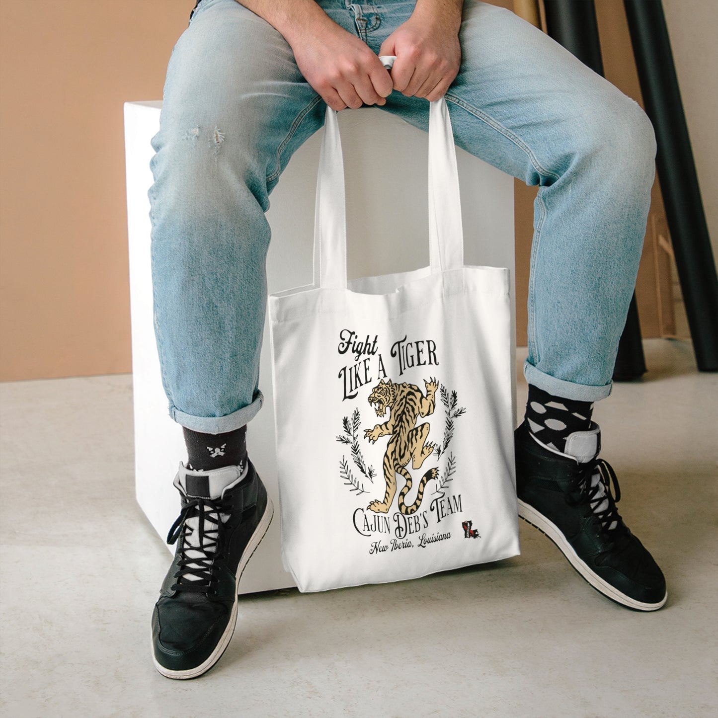 CAJUN DEB Fight Like a Tiger Cancer MDS Awareness Tote, Gift for Cancer Fighters, Motivational Bag carry-all bag