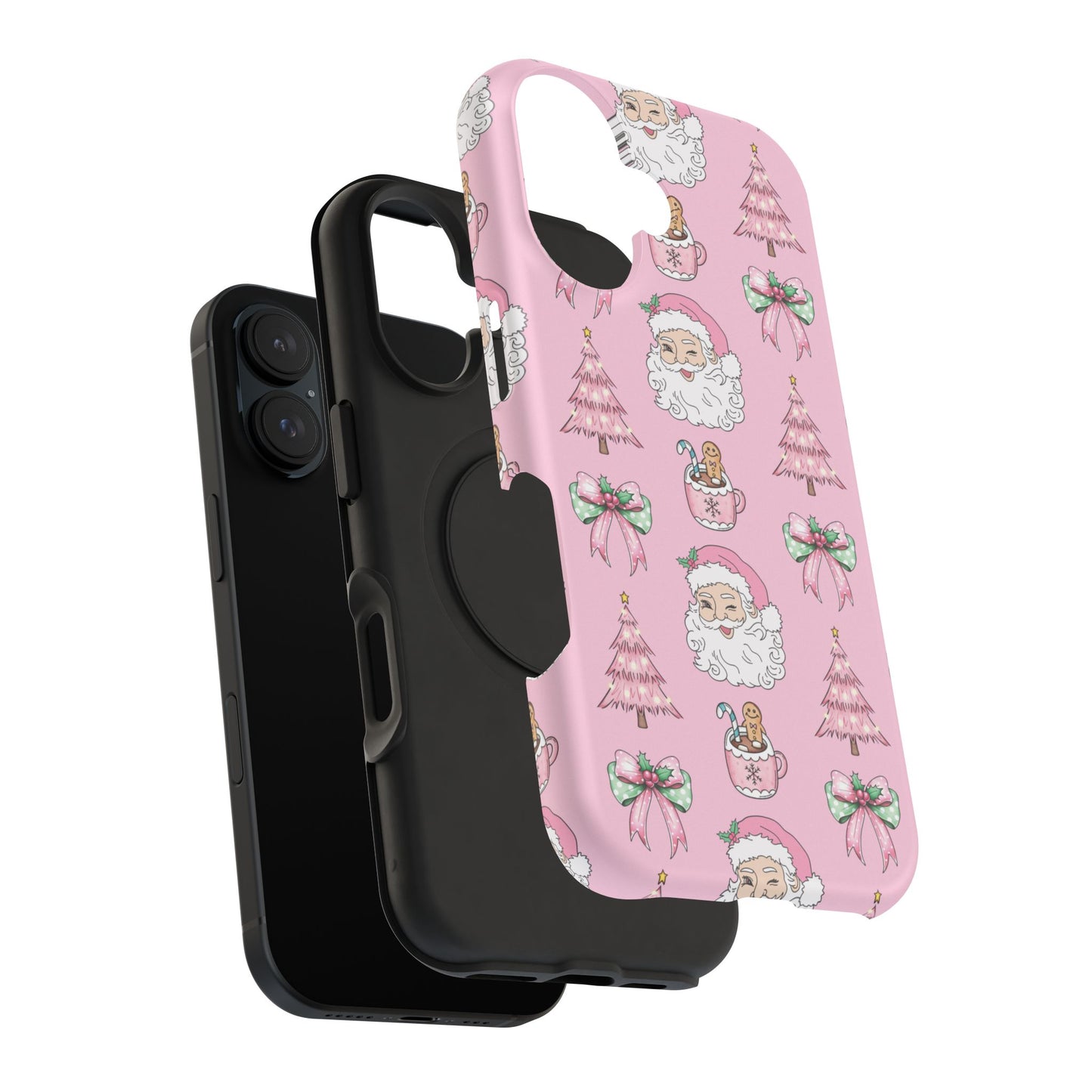 Pink Retro Santa & Coquette Bow Christmas Phone Case - Christmas Phone Case Impact-Resistant Case