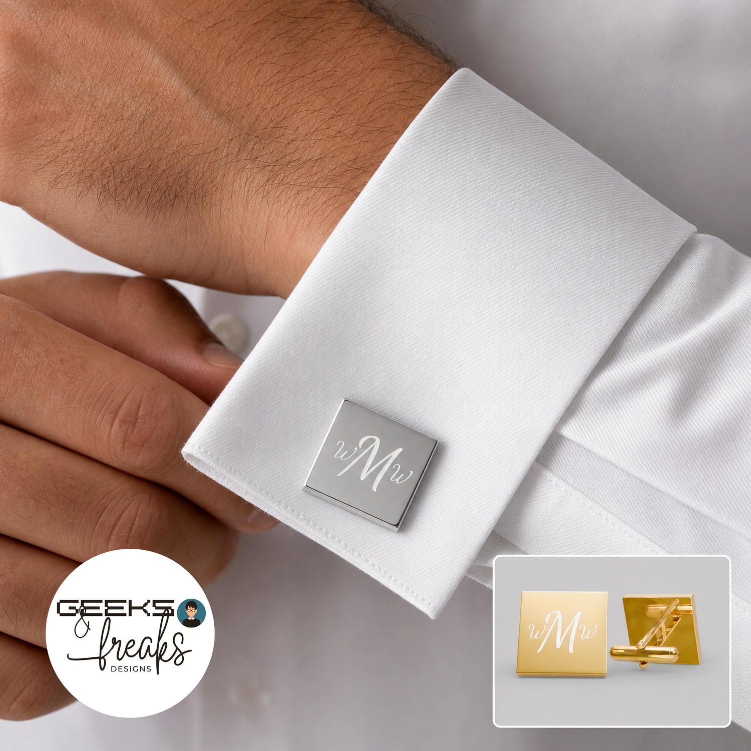 Engraved script monogram cufflinks