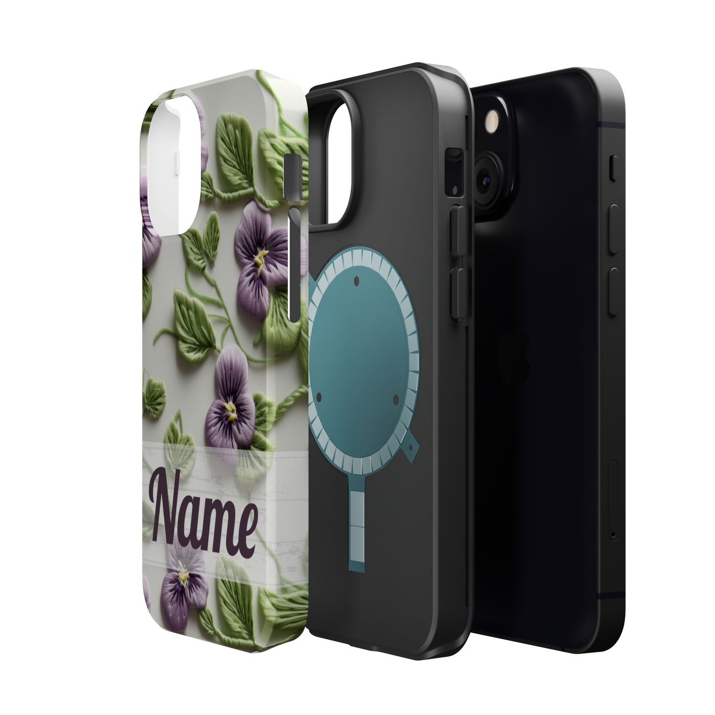February Birth Flower Phone Case • Violet Embroidery iPhone Cover • MagSafe Gift for Her