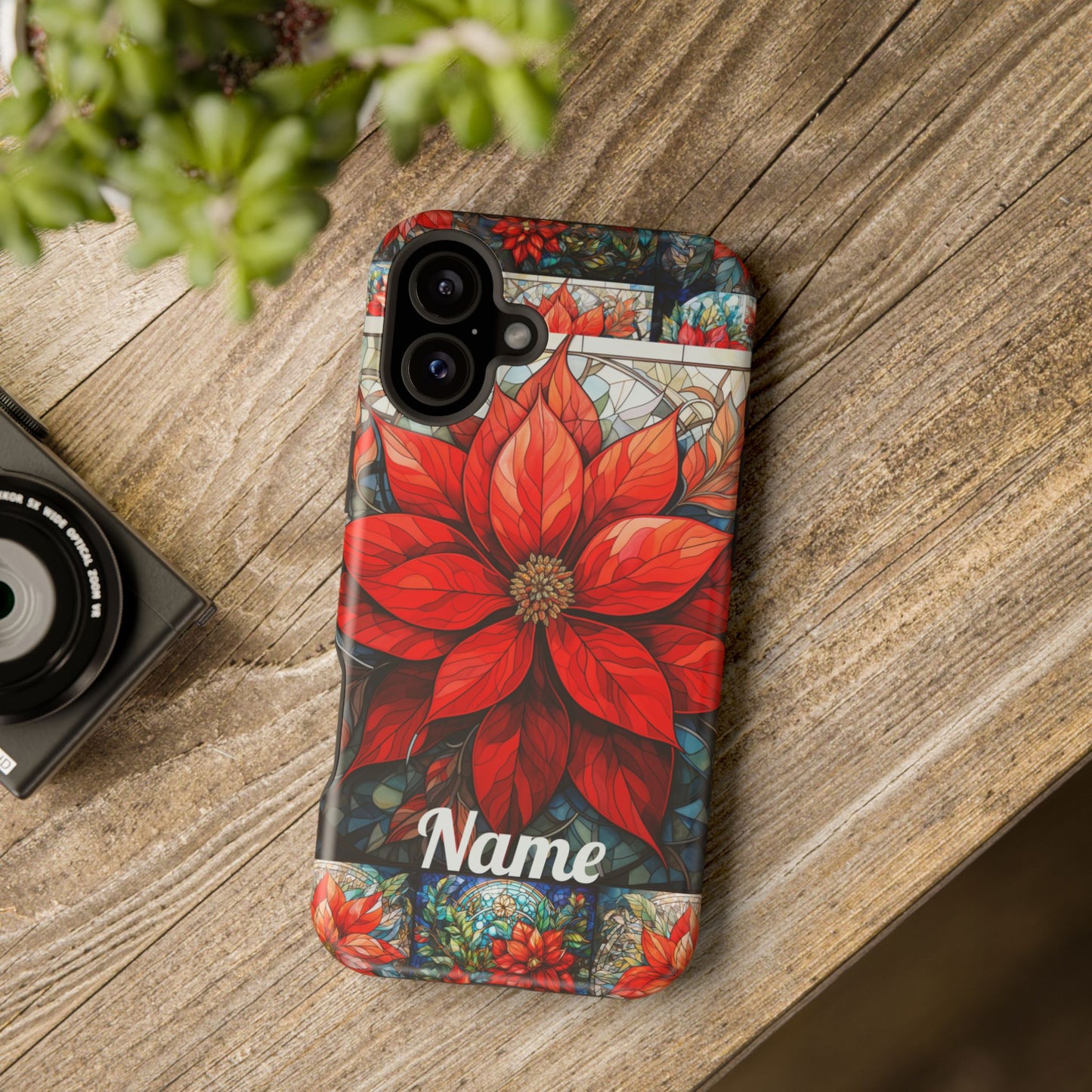 Christmas Poinsettia Stained Glass Phone Case - Personalized Christmas Phone Case Impact-Resistant Case