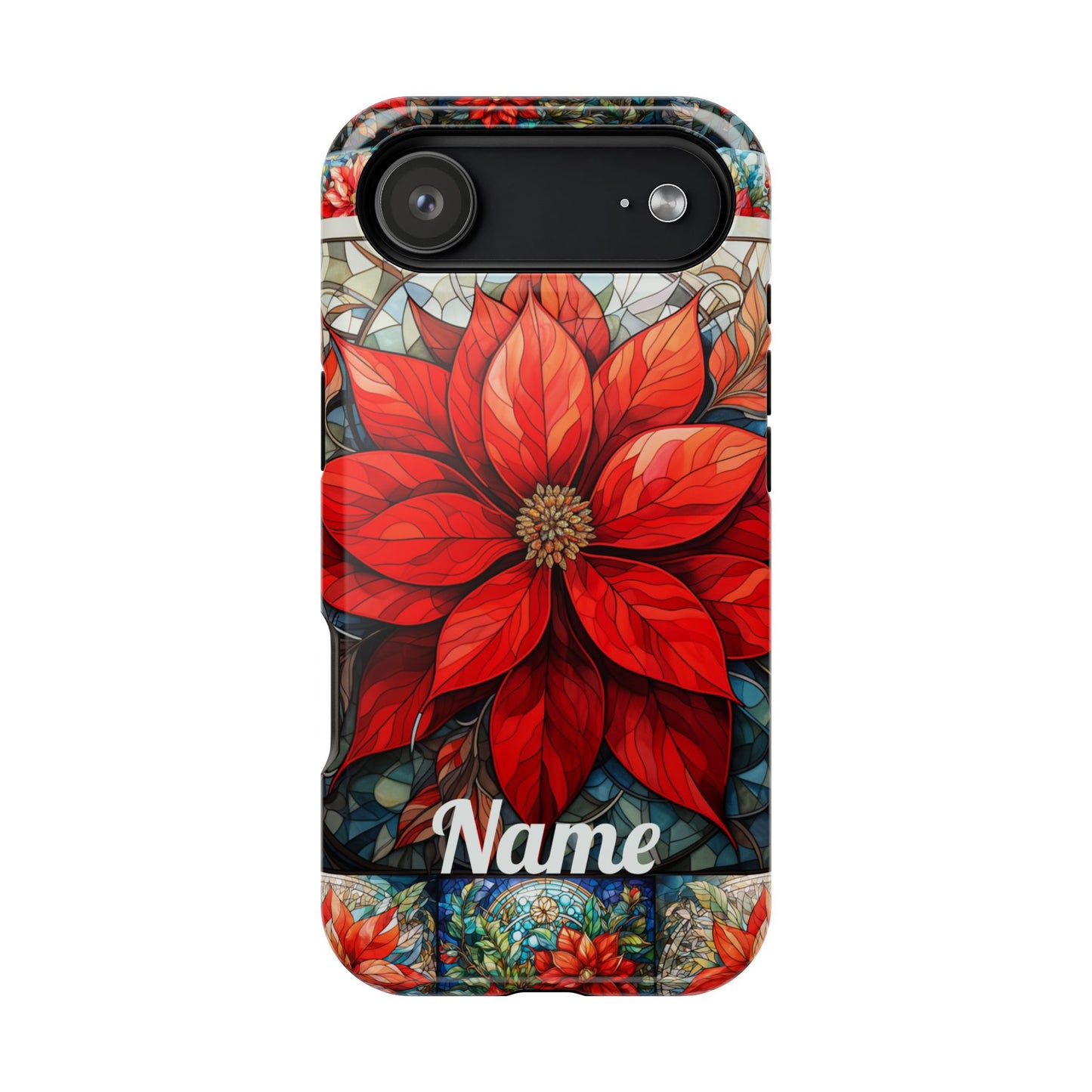 Christmas Poinsettia Stained Glass Phone Case - Personalized Christmas Phone Case Impact-Resistant Case