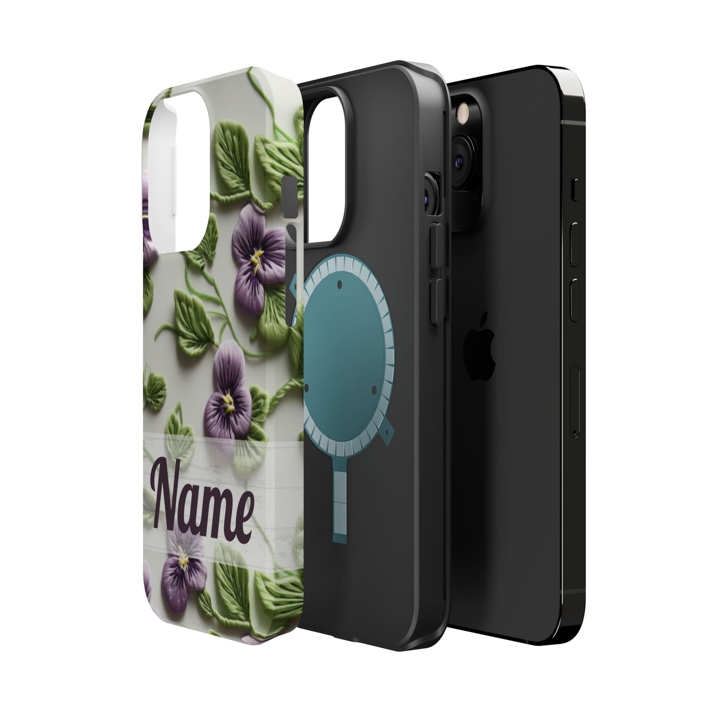 February Birth Flower Phone Case • Violet Embroidery iPhone Cover • MagSafe Gift for Her