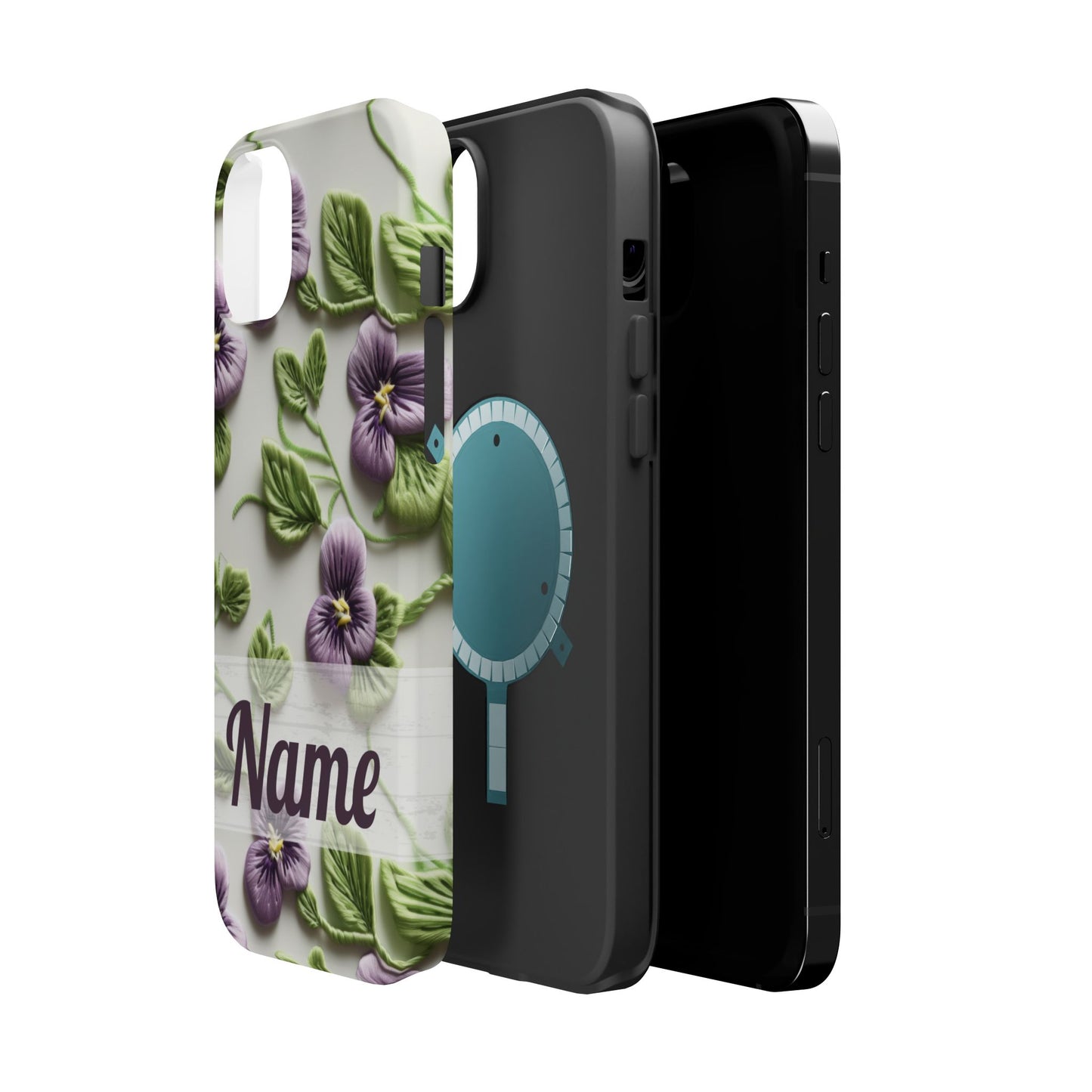 February Birth Flower Phone Case • Violet Embroidery iPhone Cover • MagSafe Gift for Her