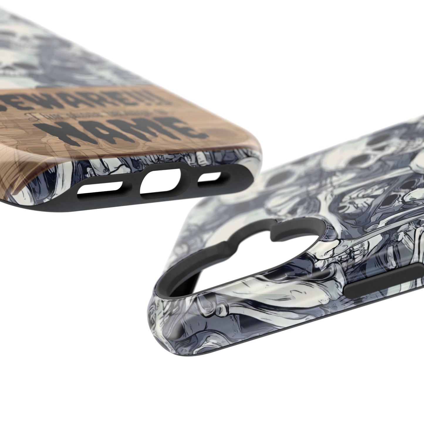 Custom, Personalized Halloween Magnetic Tough Cases for iPhone - Beware Skulls with Name