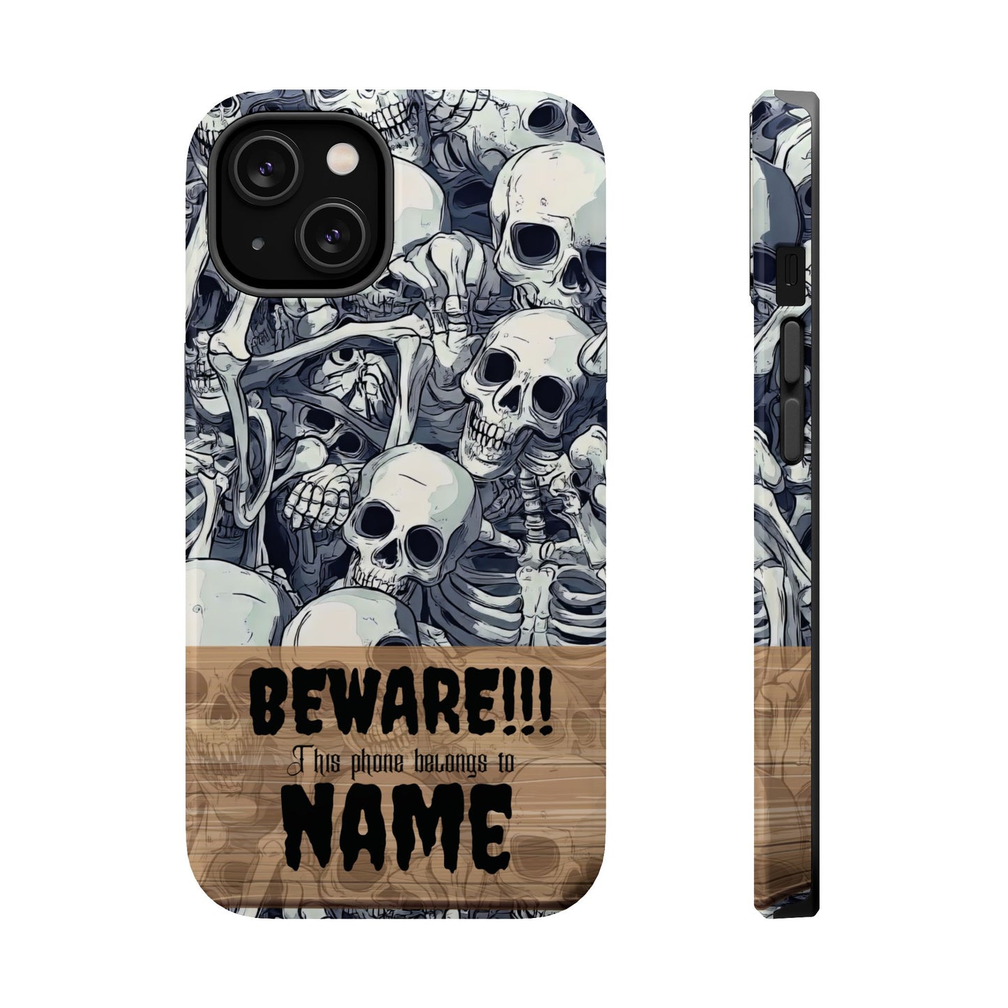 Custom, Personalized Halloween Magnetic Tough Cases for iPhone - Beware Skulls with Name
