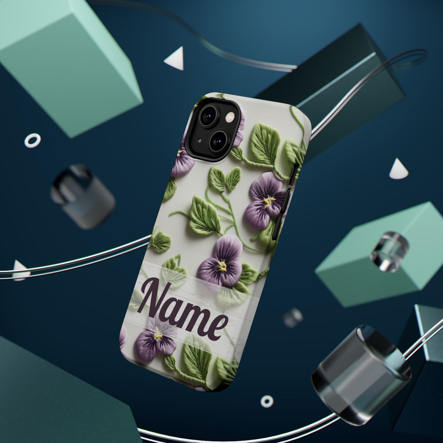 February Birth Flower Phone Case • Violet Embroidery iPhone Cover • MagSafe Gift for Her