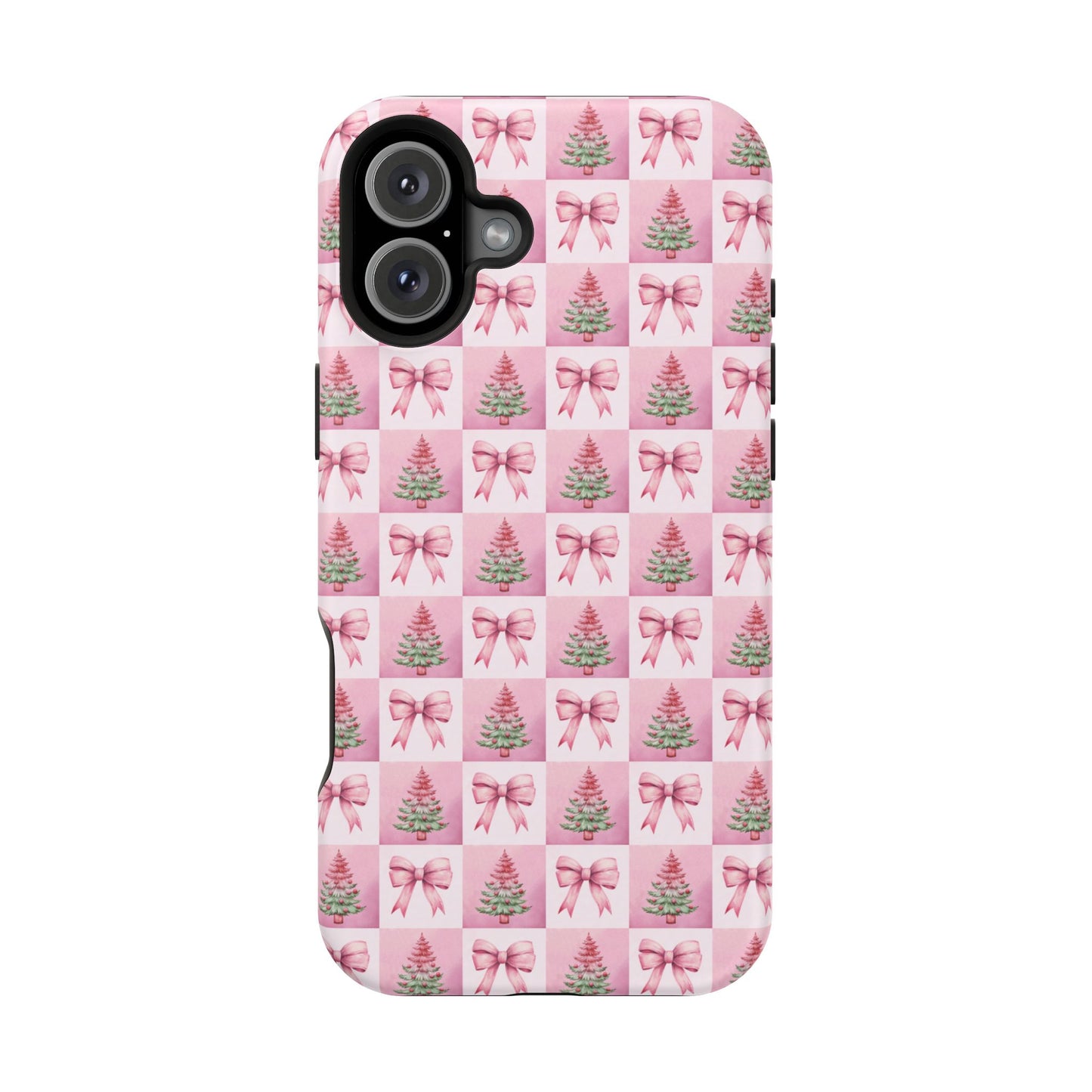 Pink Retro Christmas Tree & Coquette Phone Case - Christmas Phone Case Impact-Resistant Cases iPhone Samsung