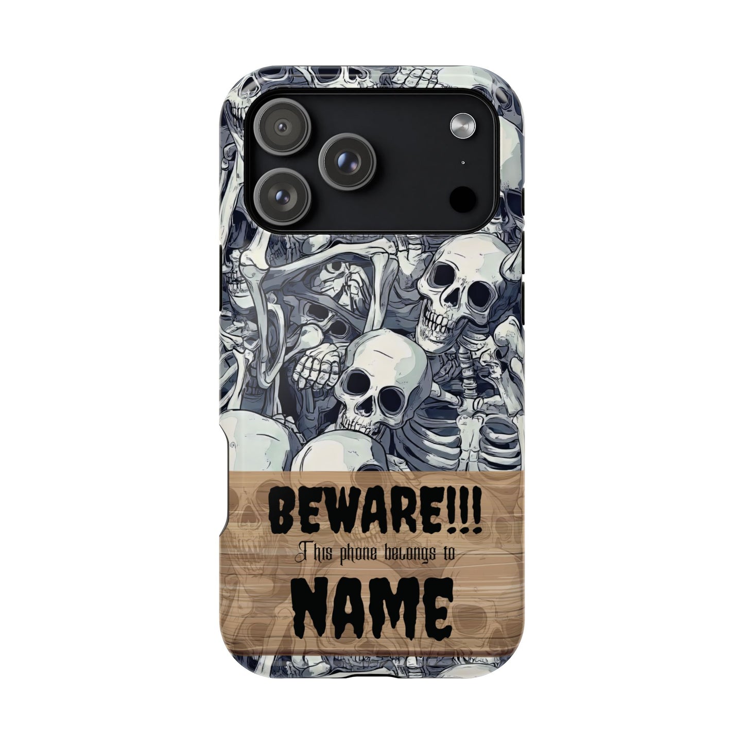 Custom, Personalized Halloween Magnetic Tough Cases for iPhone - Beware Skulls with Name