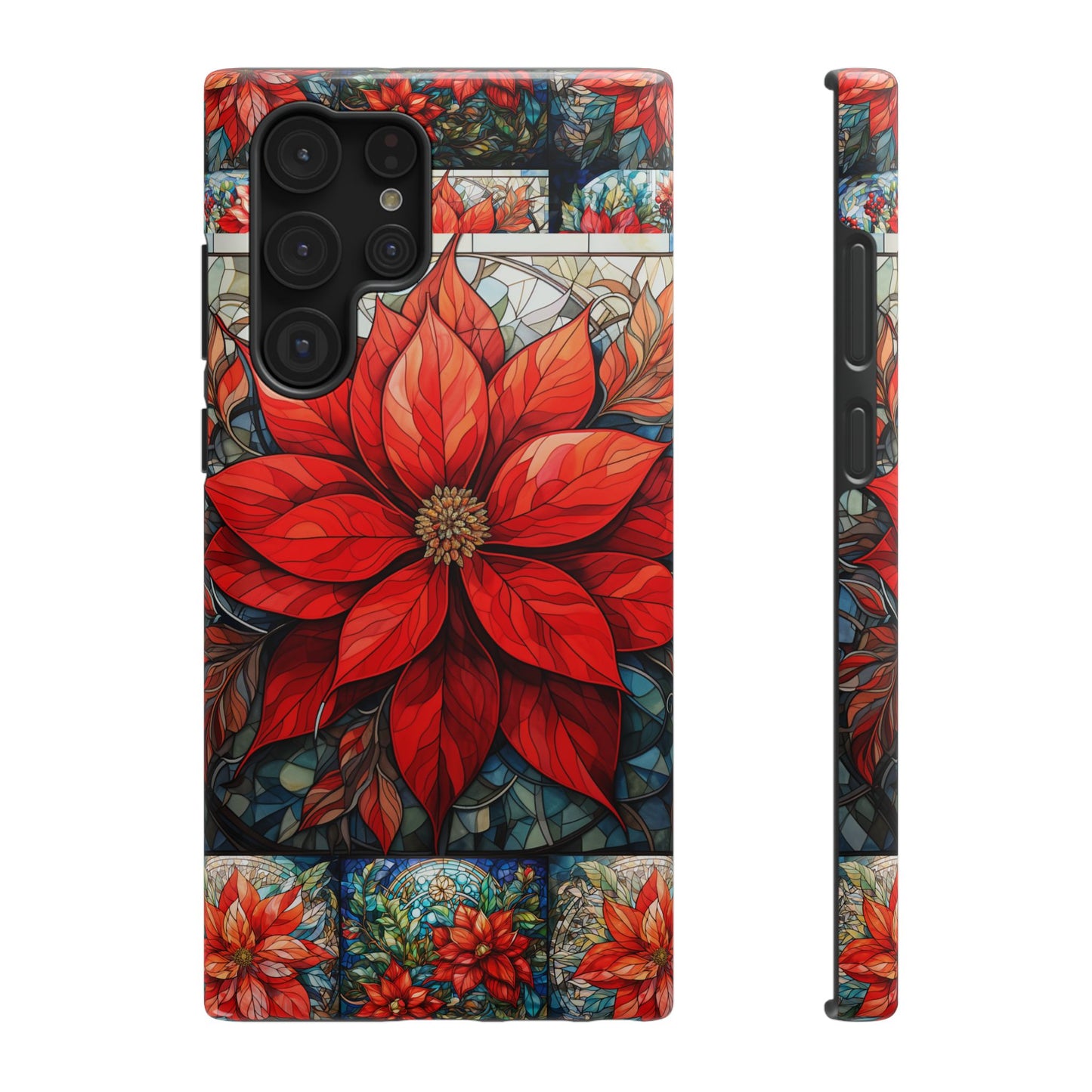 Christmas Poinsettia Stained Glass Phone Case - Christmas Phone Case Impact-Resistant Case