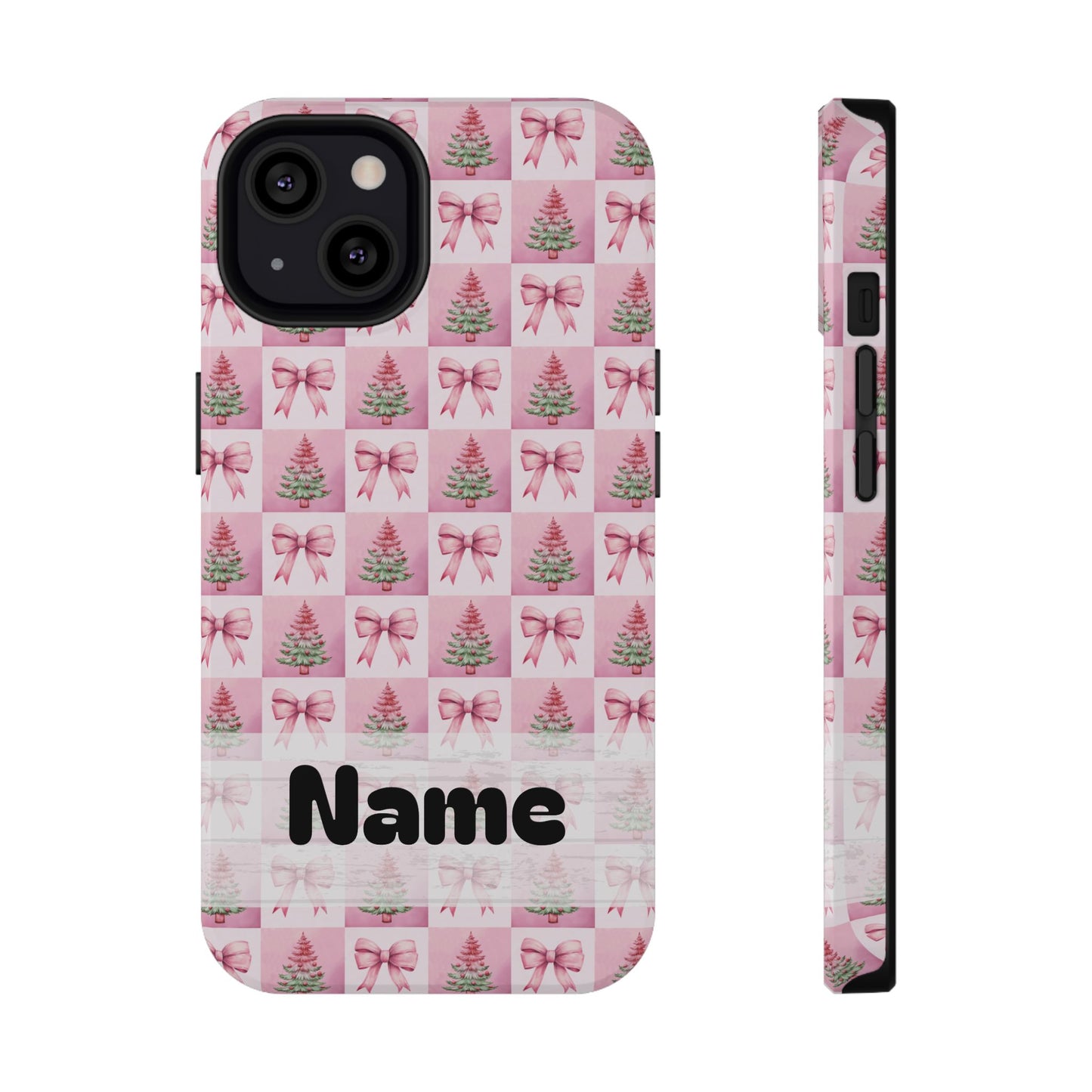 Pink Retro Christmas Tree & Coquette Phone Case - Personalized Christmas Phone Case Impact-Resistant Cases iPhone Samsung
