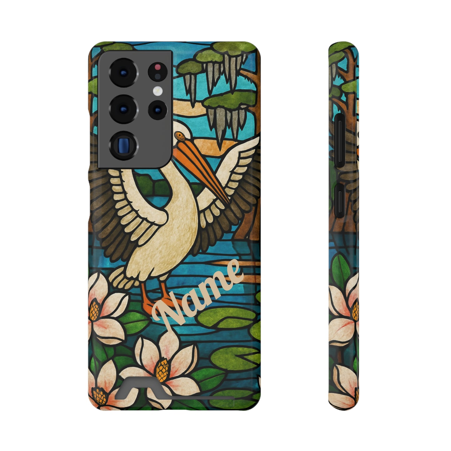 CAJUN DEB MDS Awareness Phone Case With Card Holder, Pelican, Stained Glass case, Louisiana phone case, magnolia