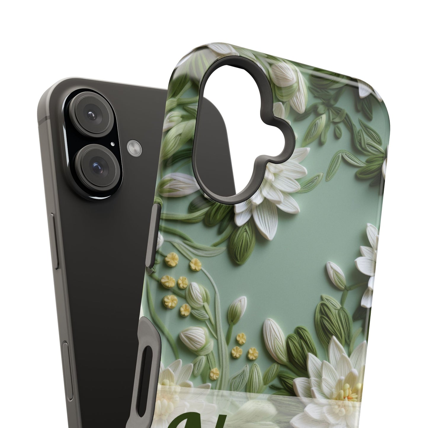 July Birth Flower Phone Case • Embroidered Water Lily iPhone Cover • Pastel MagSafe Gift