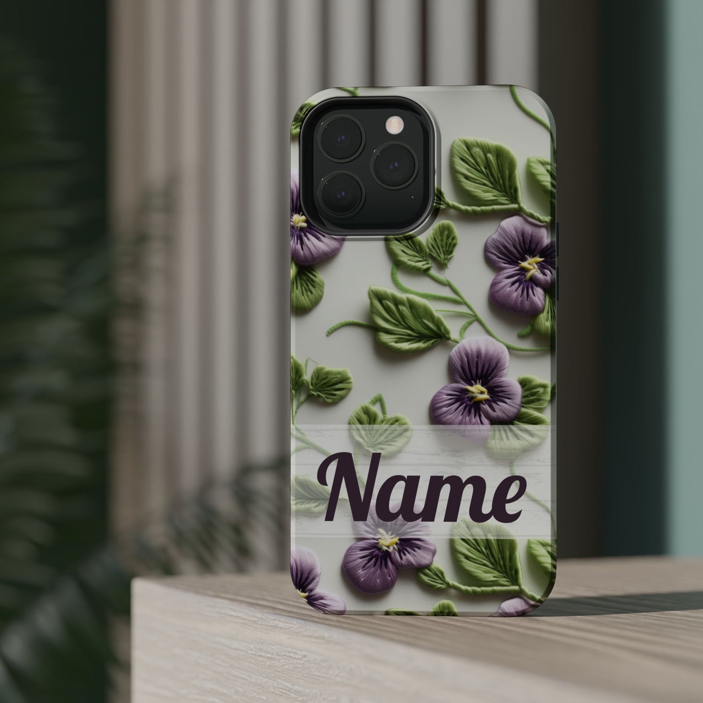 February Birth Flower Phone Case • Violet Embroidery iPhone Cover • MagSafe Gift for Her