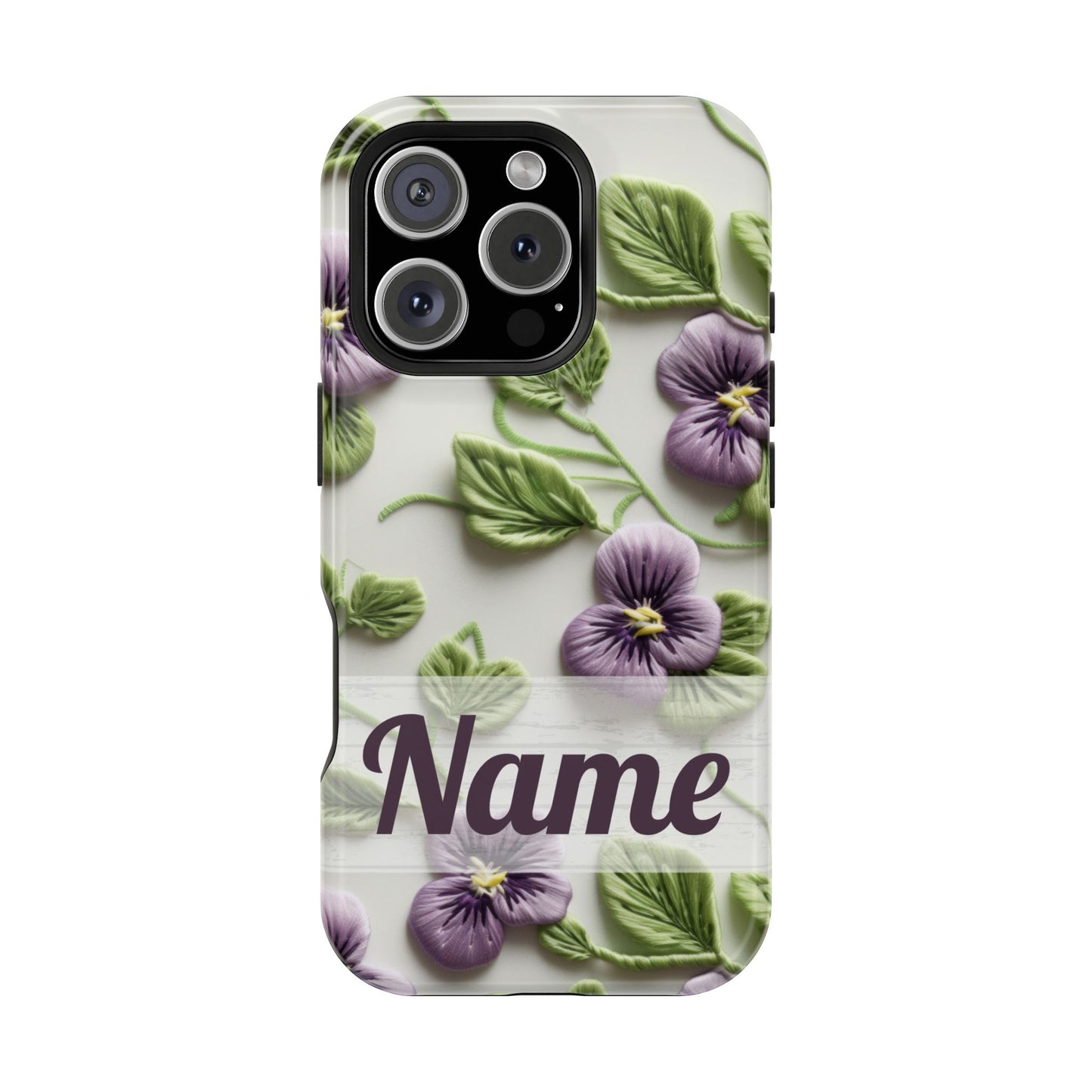 February Birth Flower Phone Case • Violet Embroidery iPhone Cover • MagSafe Gift for Her
