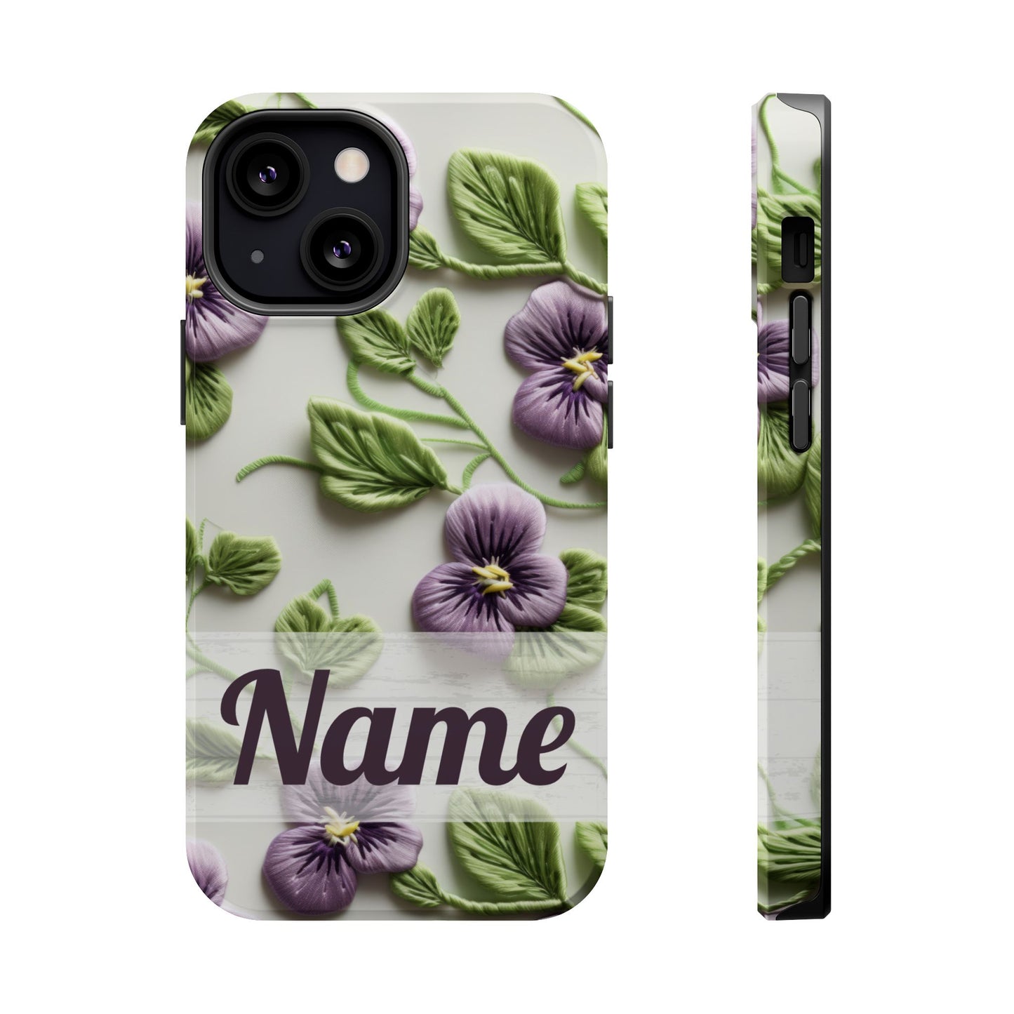 February Birth Flower Phone Case • Violet Embroidery iPhone Cover • MagSafe Gift for Her
