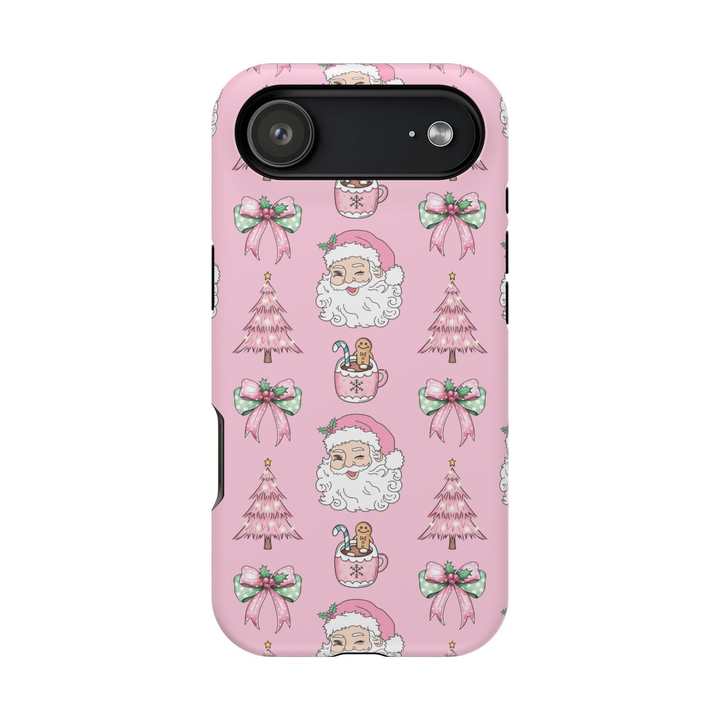 Pink Retro Santa & Coquette Bow Christmas Phone Case - Christmas Phone Case Impact-Resistant Case
