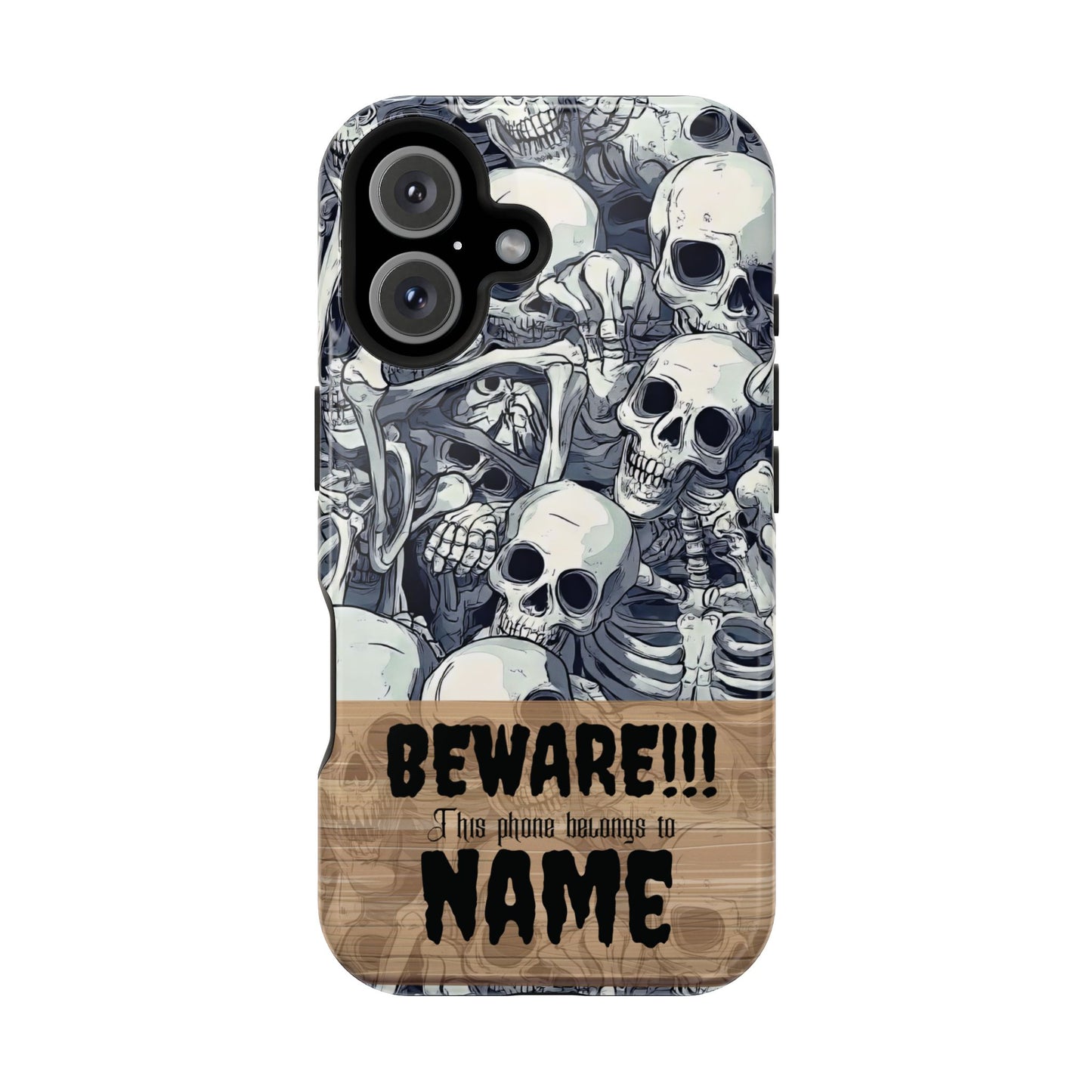 Custom, Personalized Halloween Magnetic Tough Cases for iPhone - Beware Skulls with Name
