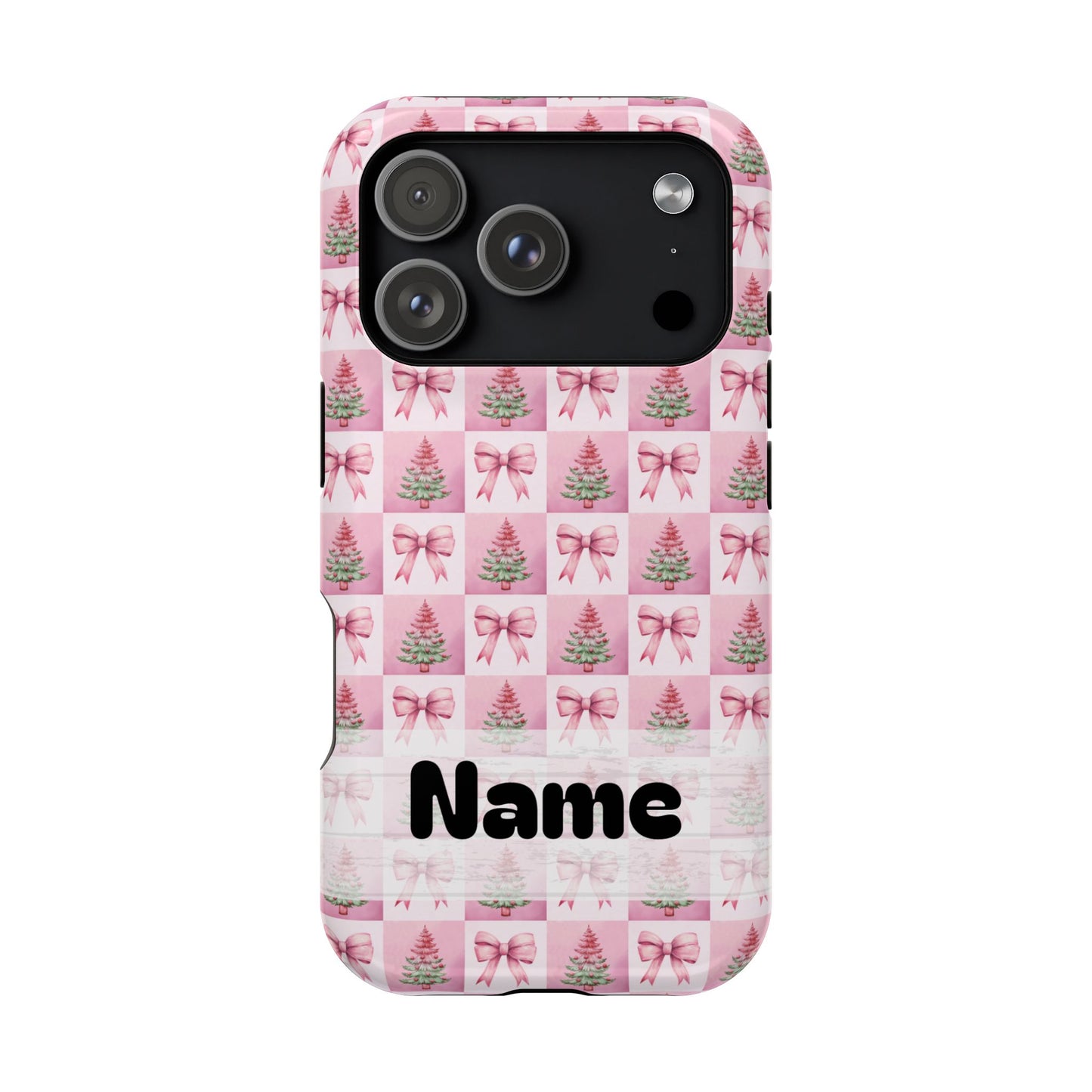 Pink Retro Christmas Tree & Coquette Phone Case - Personalized Christmas Phone Case Impact-Resistant Cases iPhone Samsung