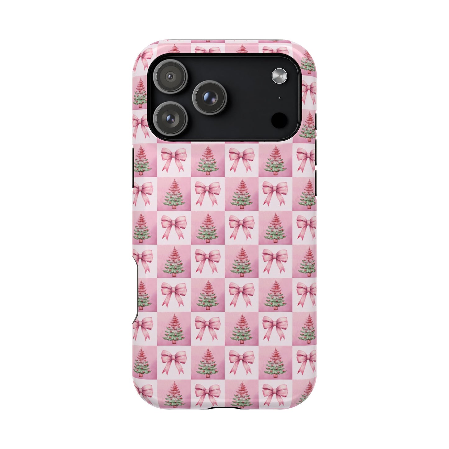 Pink Retro Christmas Tree & Coquette Phone Case - Christmas Phone Case Impact-Resistant Cases iPhone Samsung