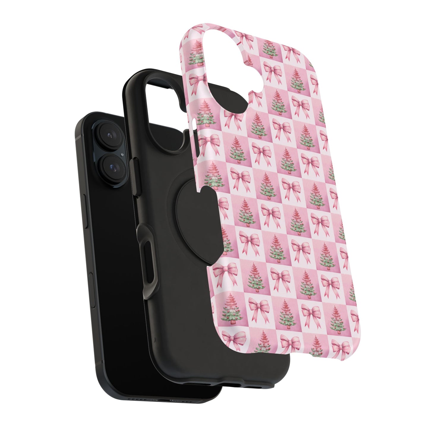 Pink Retro Christmas Tree & Coquette Phone Case - Christmas Phone Case Impact-Resistant Cases iPhone Samsung