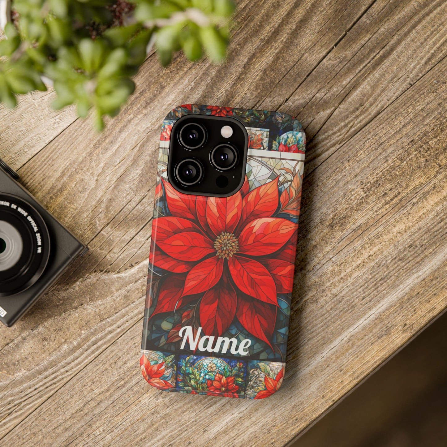 Christmas Poinsettia Stained Glass Phone Case - Personalized Christmas Phone Case Impact-Resistant Case