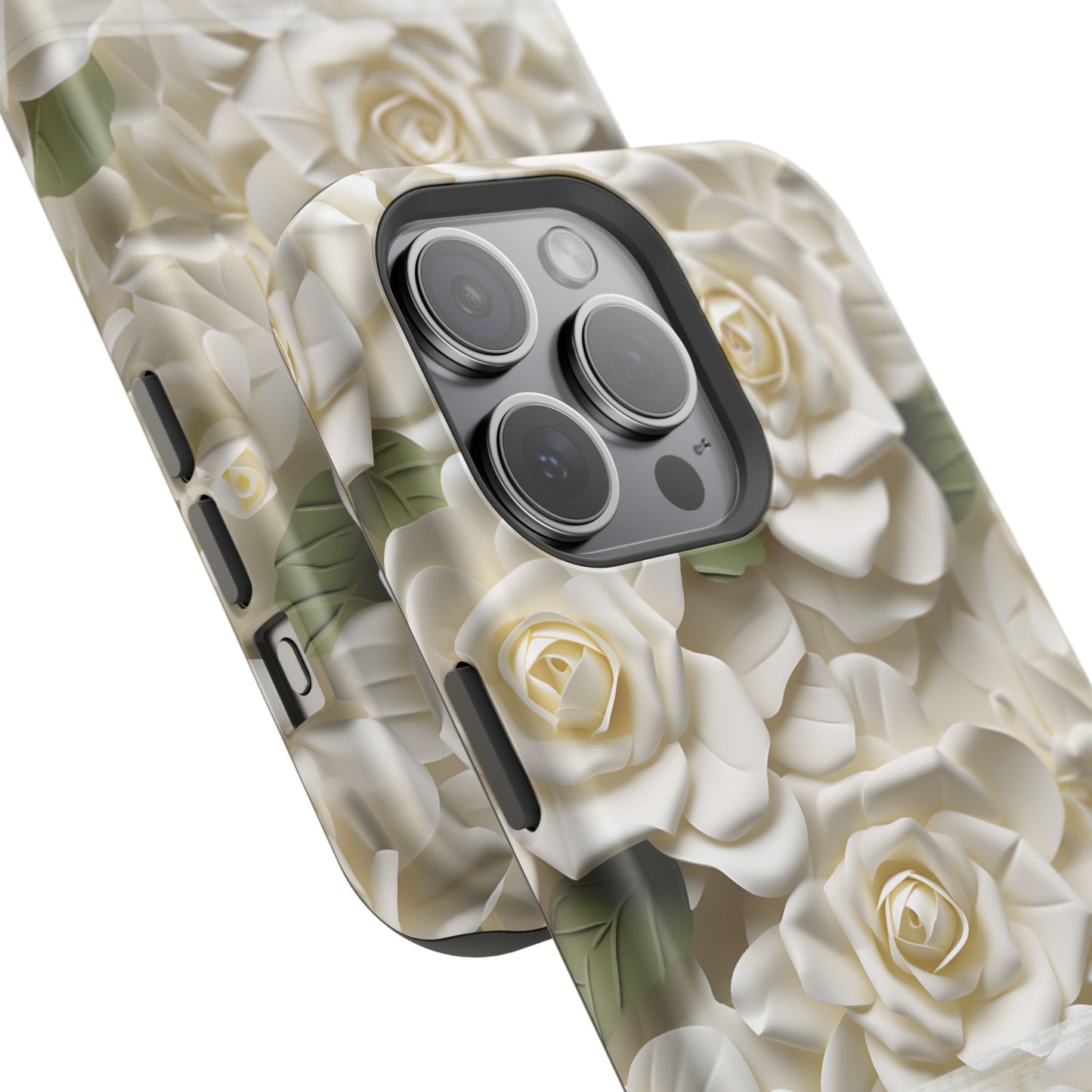 June Birth Flower Phone Case • White Paper Rose iPhone Cover • 3D Floral MagSafe Gift