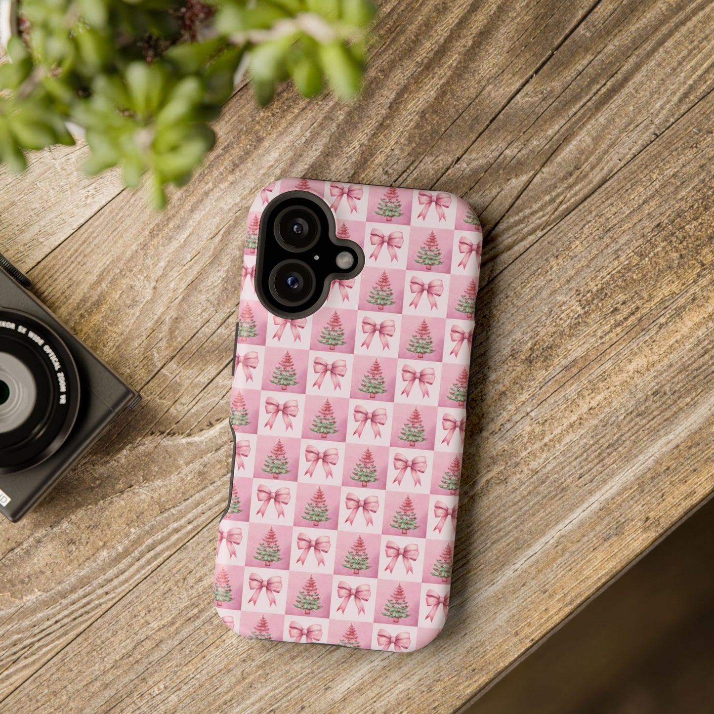 Pink Retro Christmas Tree & Coquette Phone Case - Christmas Phone Case Impact-Resistant Cases iPhone Samsung
