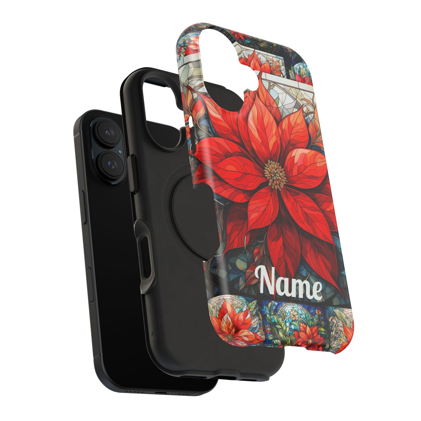 Christmas Poinsettia Stained Glass Phone Case - Personalized Christmas Phone Case Impact-Resistant Case