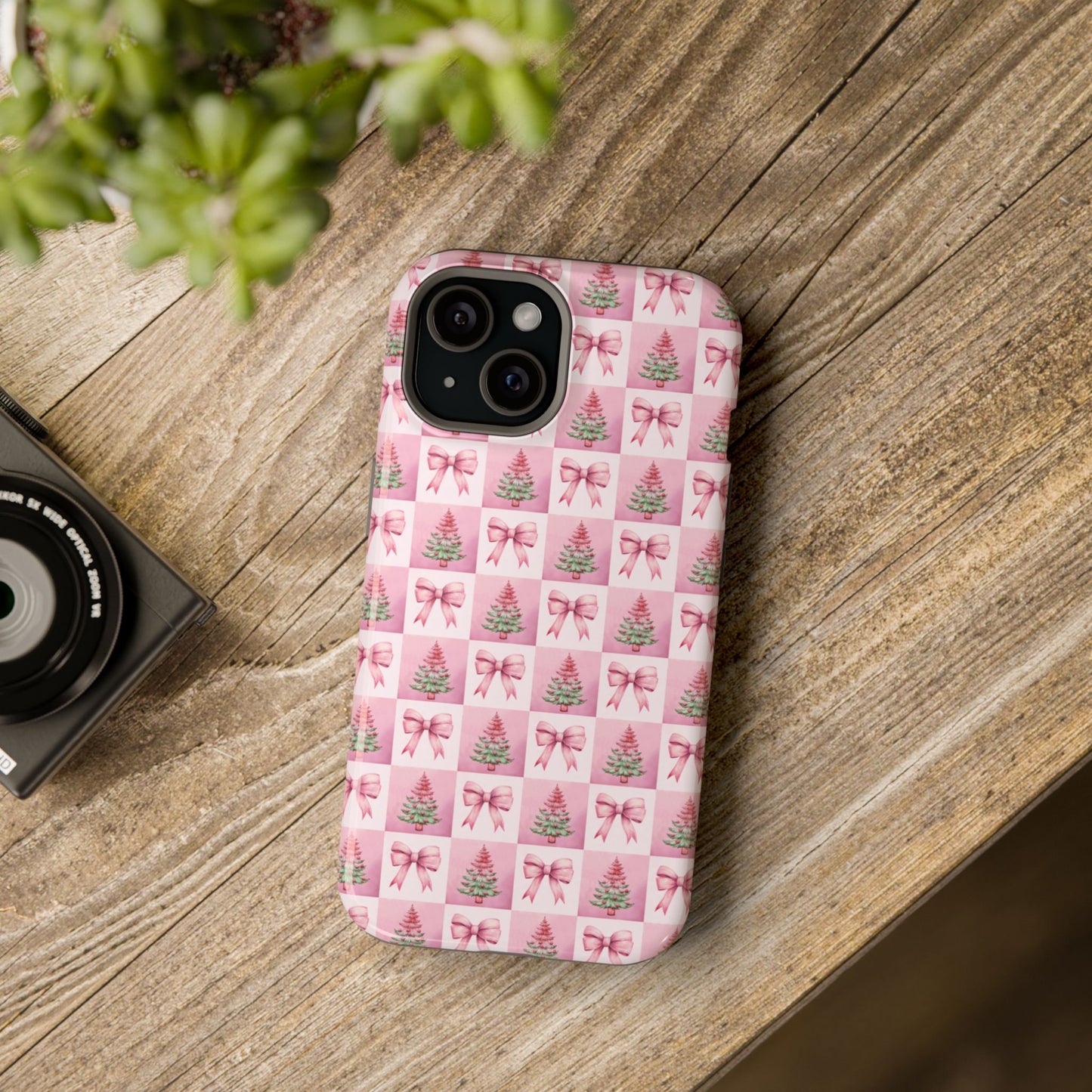 Pink Retro Christmas Tree & Coquette Phone Case - Christmas Phone Case Impact-Resistant Cases iPhone Samsung