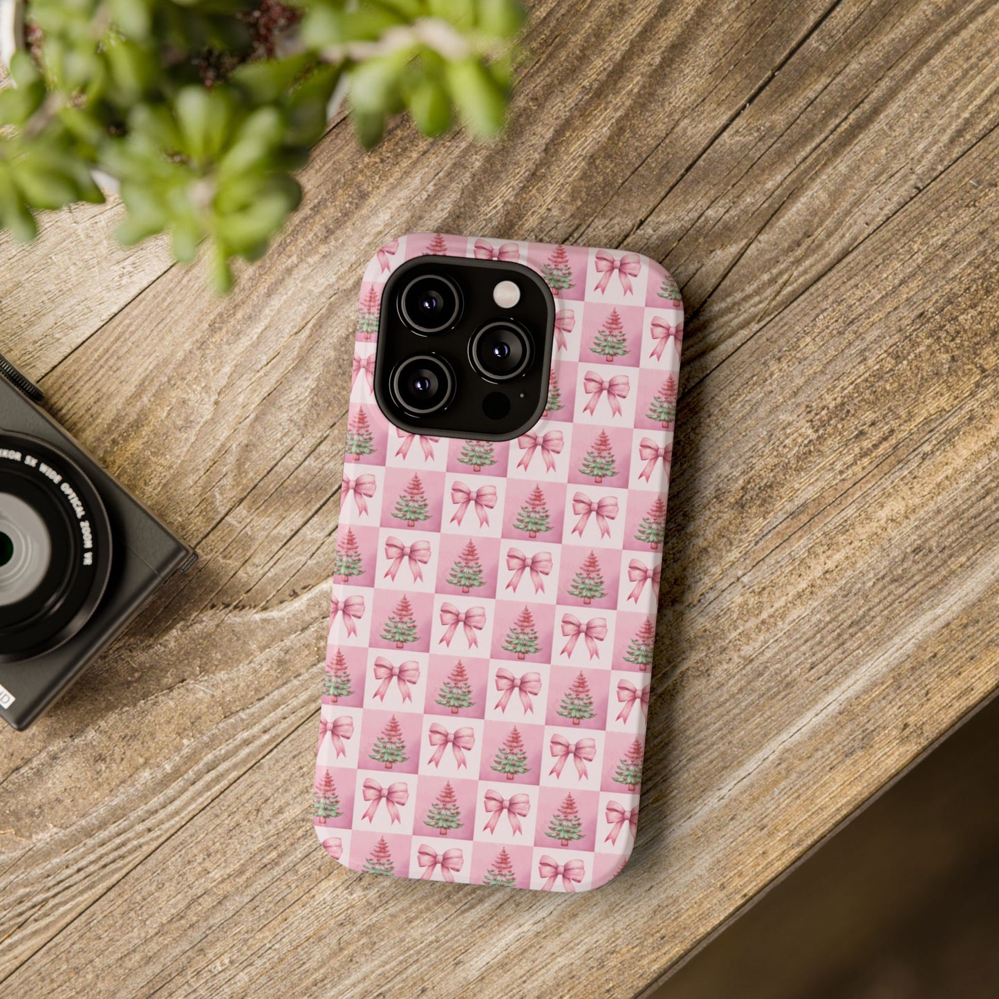 Pink Retro Christmas Tree & Coquette Phone Case - Christmas Phone Case Impact-Resistant Cases iPhone Samsung