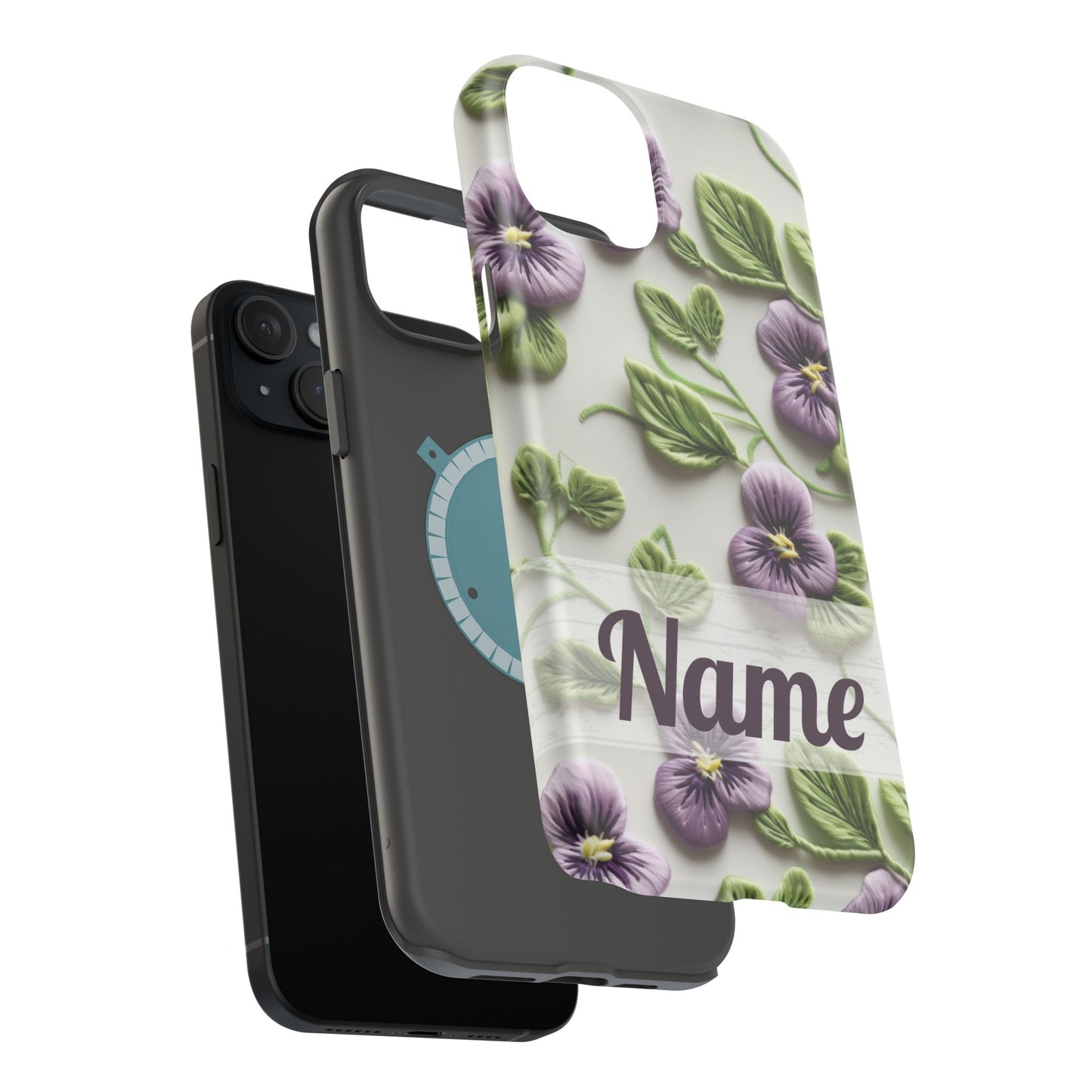 February Birth Flower Phone Case • Violet Embroidery iPhone Cover • MagSafe Gift for Her