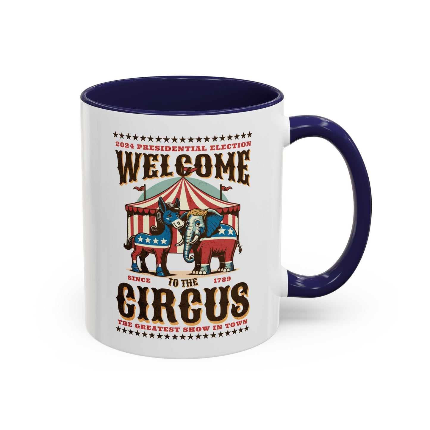 Political Circus Coffee Mug (11, 15oz) - Republican Democrat Independent Elephant Donkey