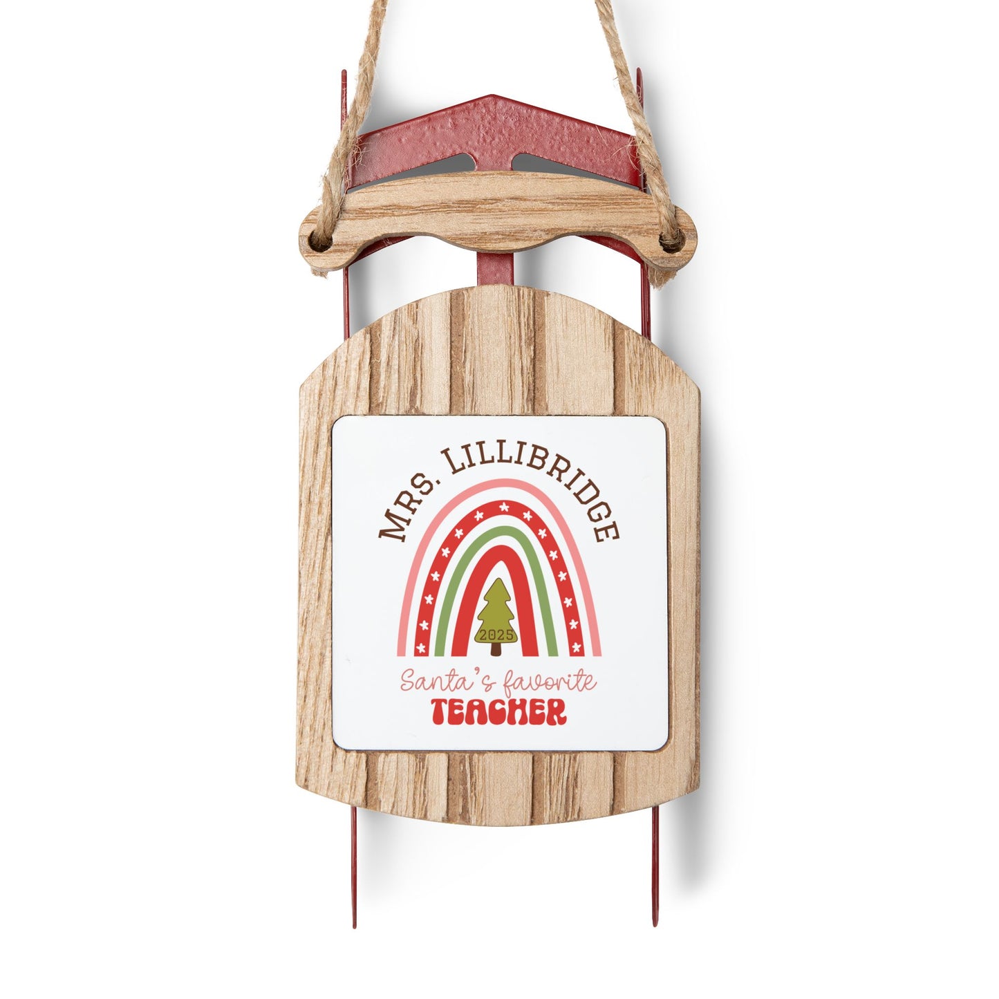 Santa's Favorite Teacher Sled Ornament | custom sled christmas gift personalized