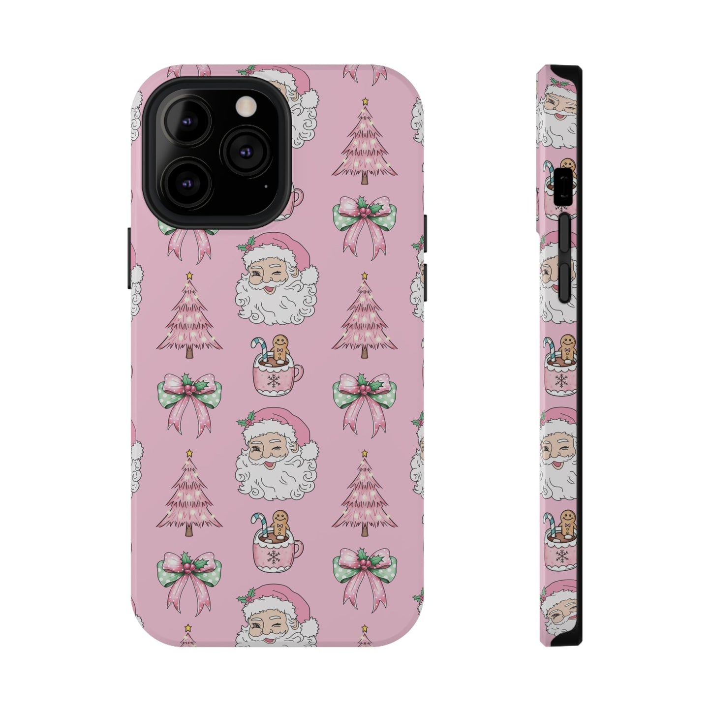 Pink Retro Santa & Coquette Bow Christmas Phone Case - Christmas Phone Case Impact-Resistant Case