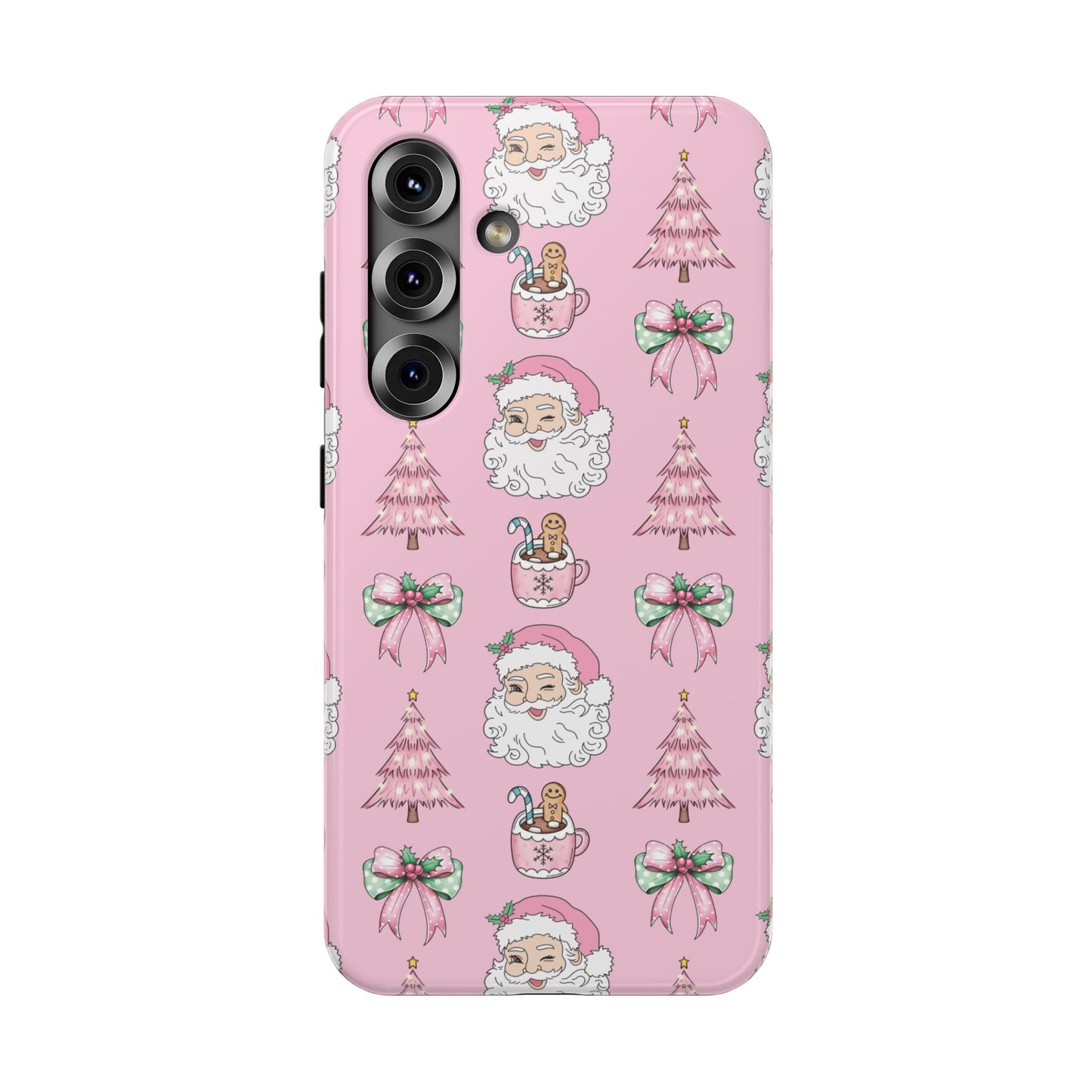 Pink Retro Santa & Coquette Bow Christmas Phone Case - Christmas Phone Case Impact-Resistant Case