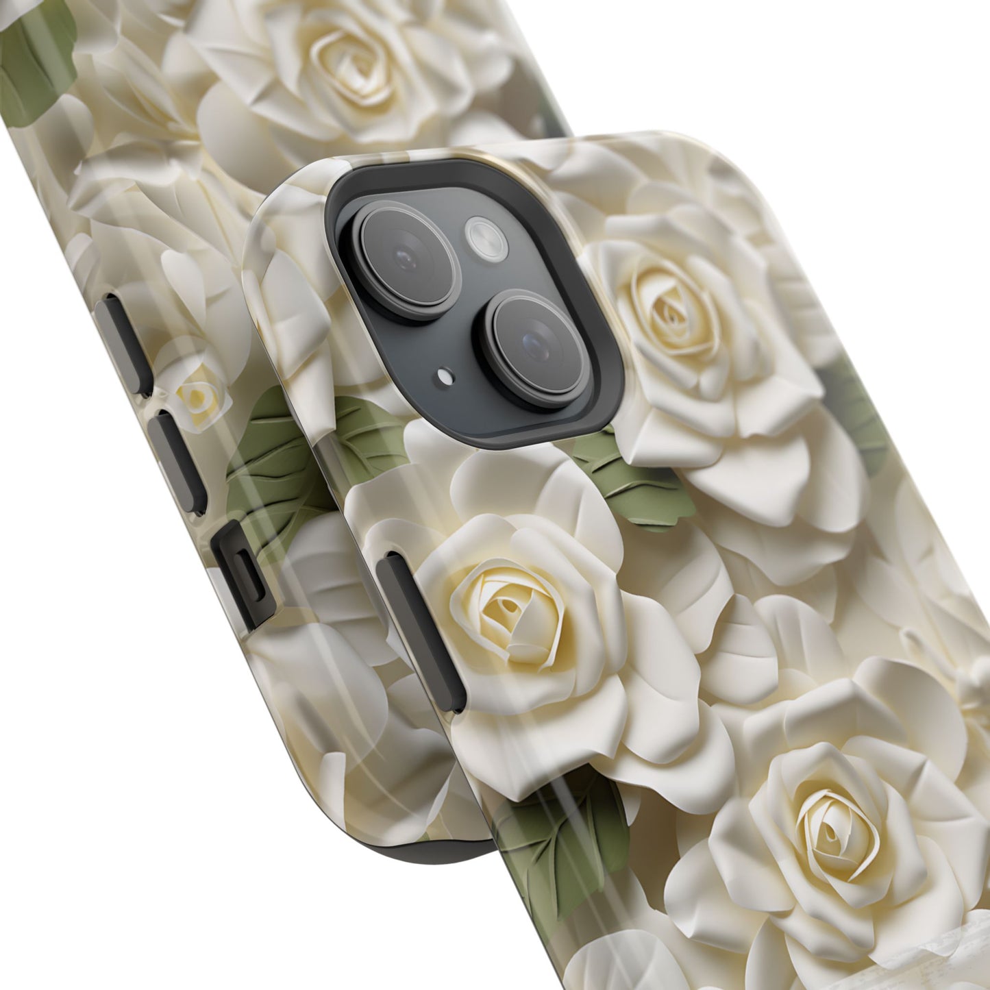June Birth Flower Phone Case • White Paper Rose iPhone Cover • 3D Floral MagSafe Gift