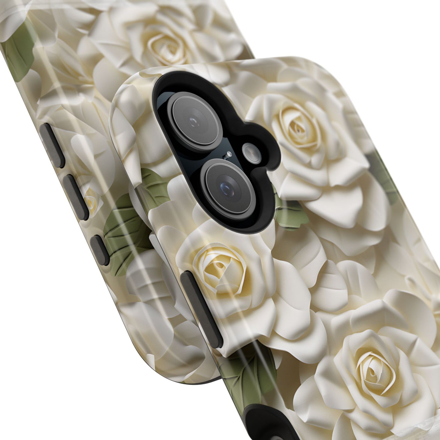 June Birth Flower Phone Case • White Paper Rose iPhone Cover • 3D Floral MagSafe Gift