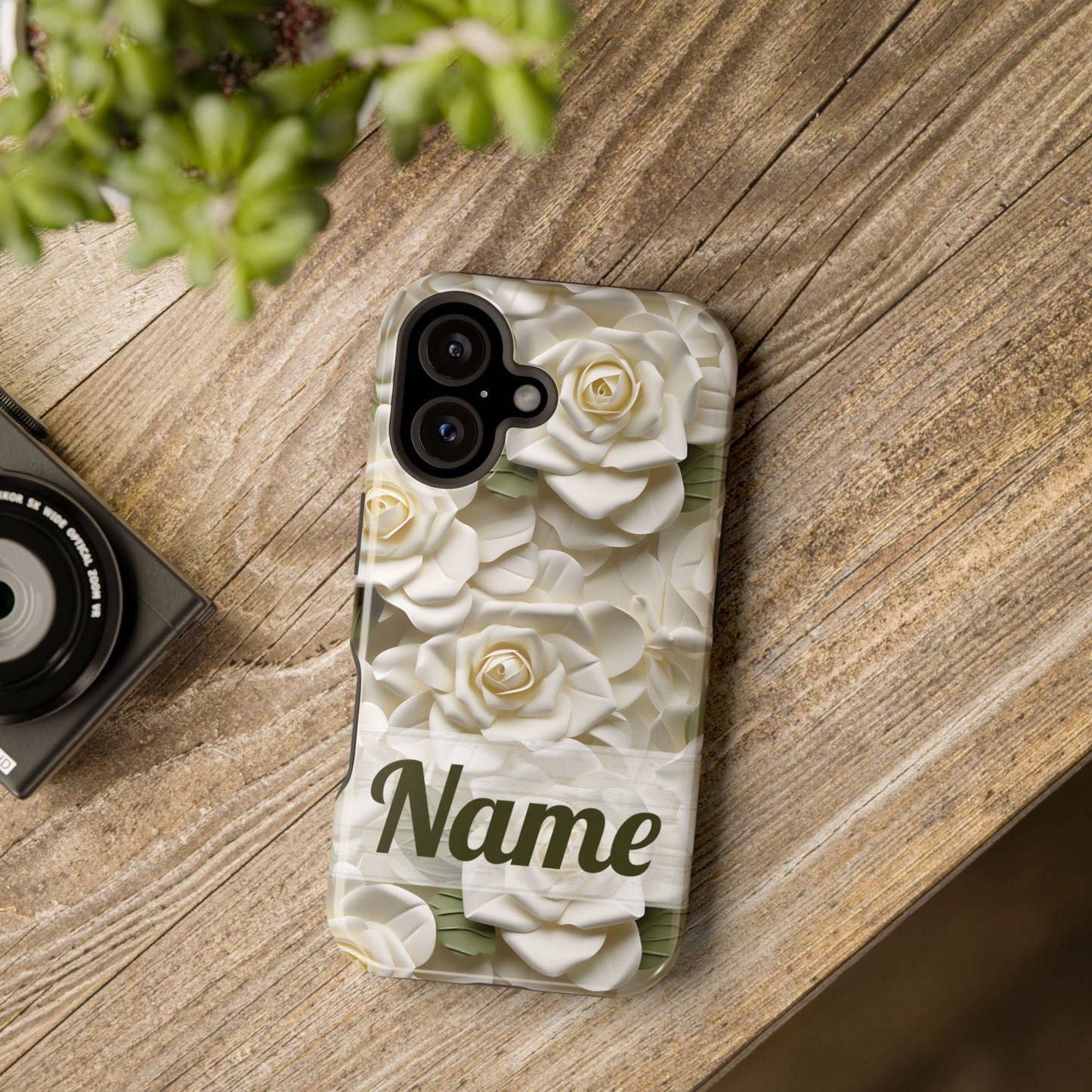 June Birth Flower Phone Case • White Paper Rose iPhone Cover • 3D Floral MagSafe Gift