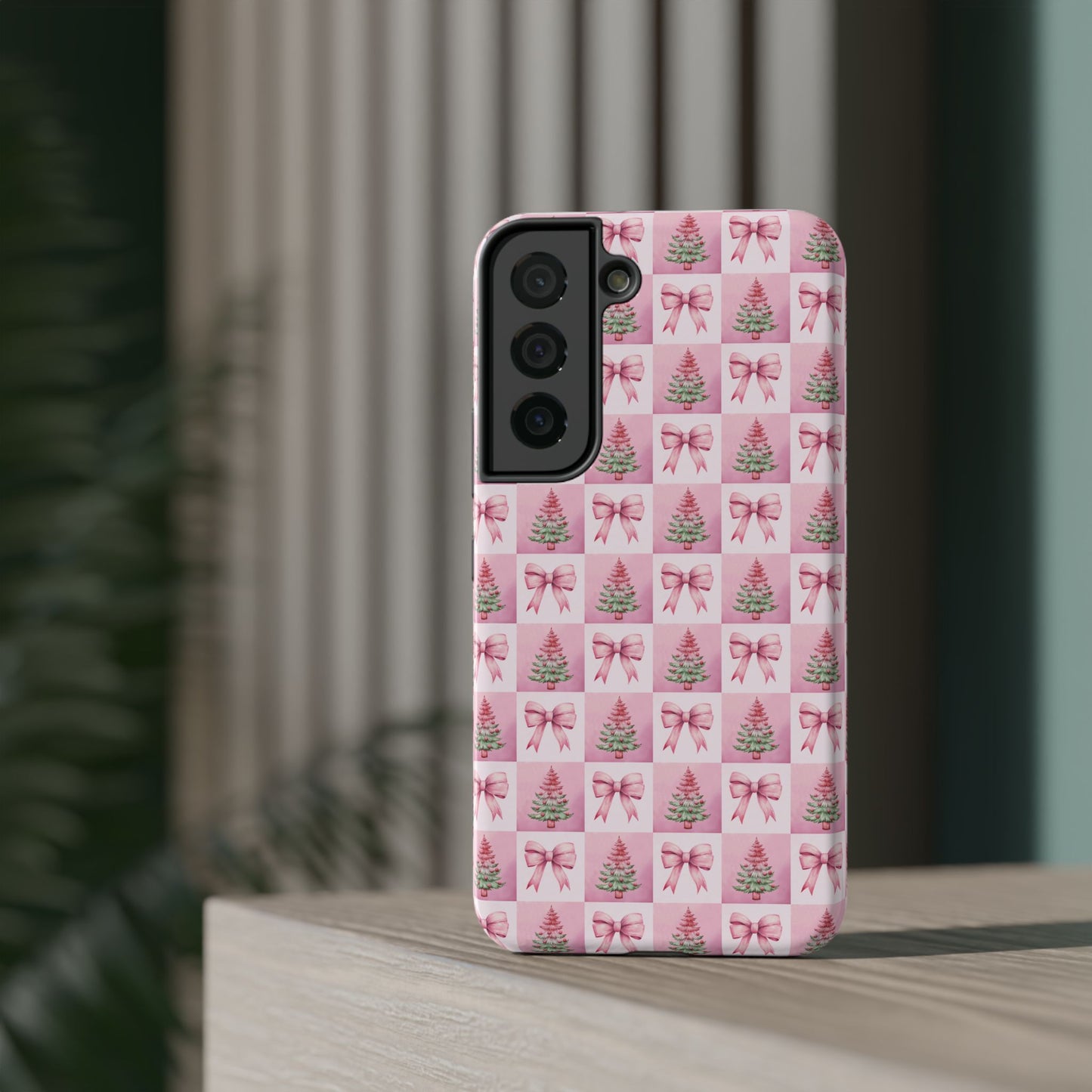 Pink Retro Christmas Tree & Coquette Phone Case - Christmas Phone Case Impact-Resistant Cases iPhone Samsung