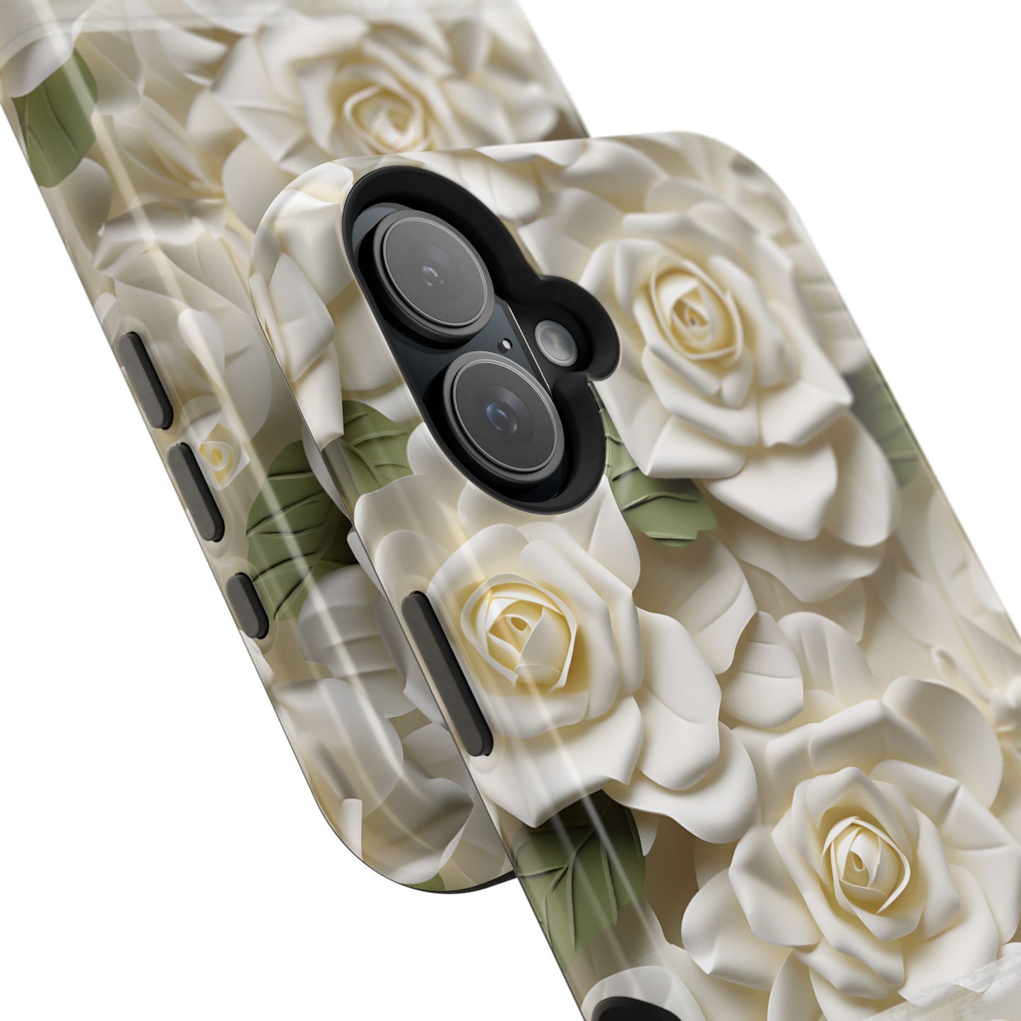 June Birth Flower Phone Case • White Paper Rose iPhone Cover • 3D Floral MagSafe Gift