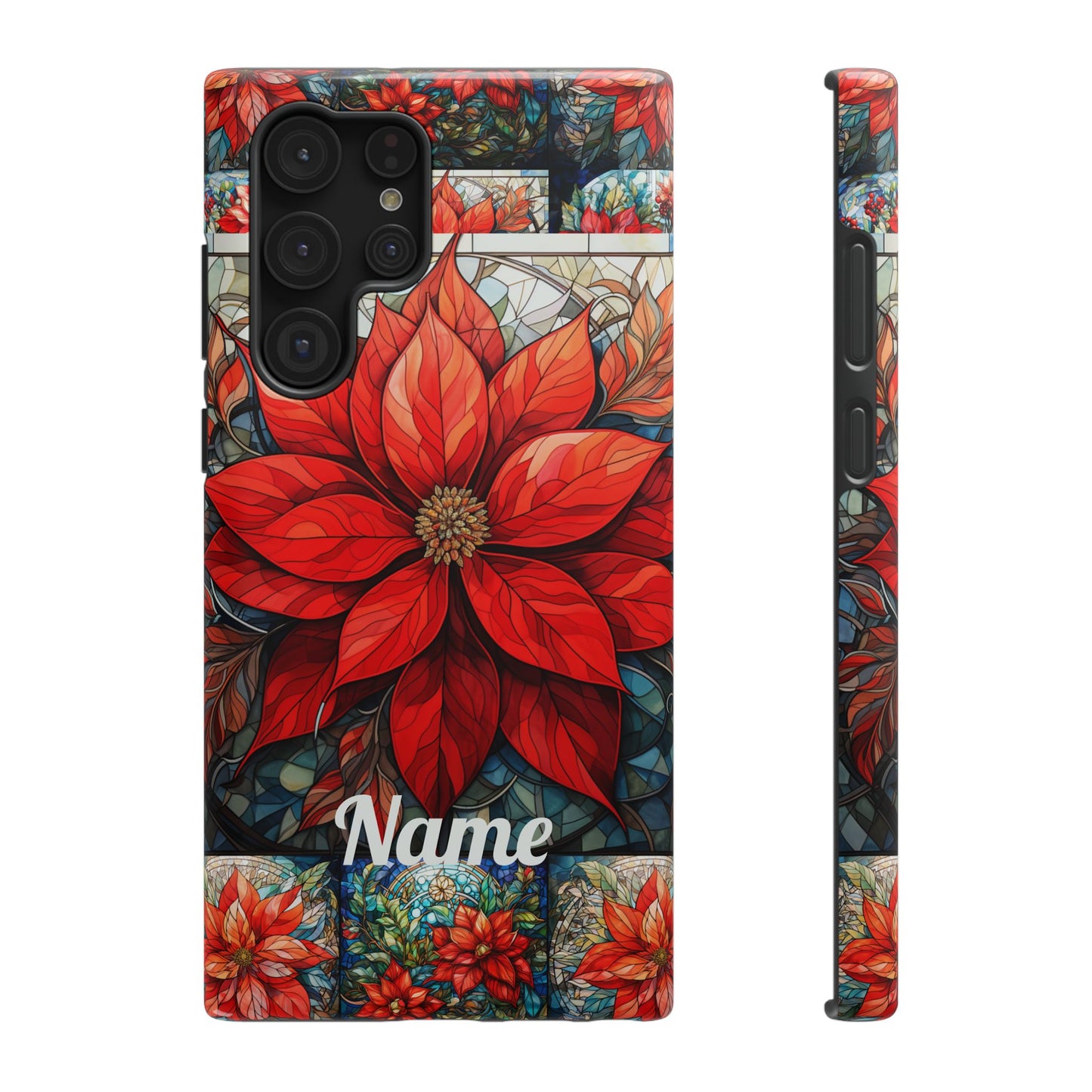 Christmas Poinsettia Stained Glass Phone Case - Personalized Christmas Phone Case Impact-Resistant Case