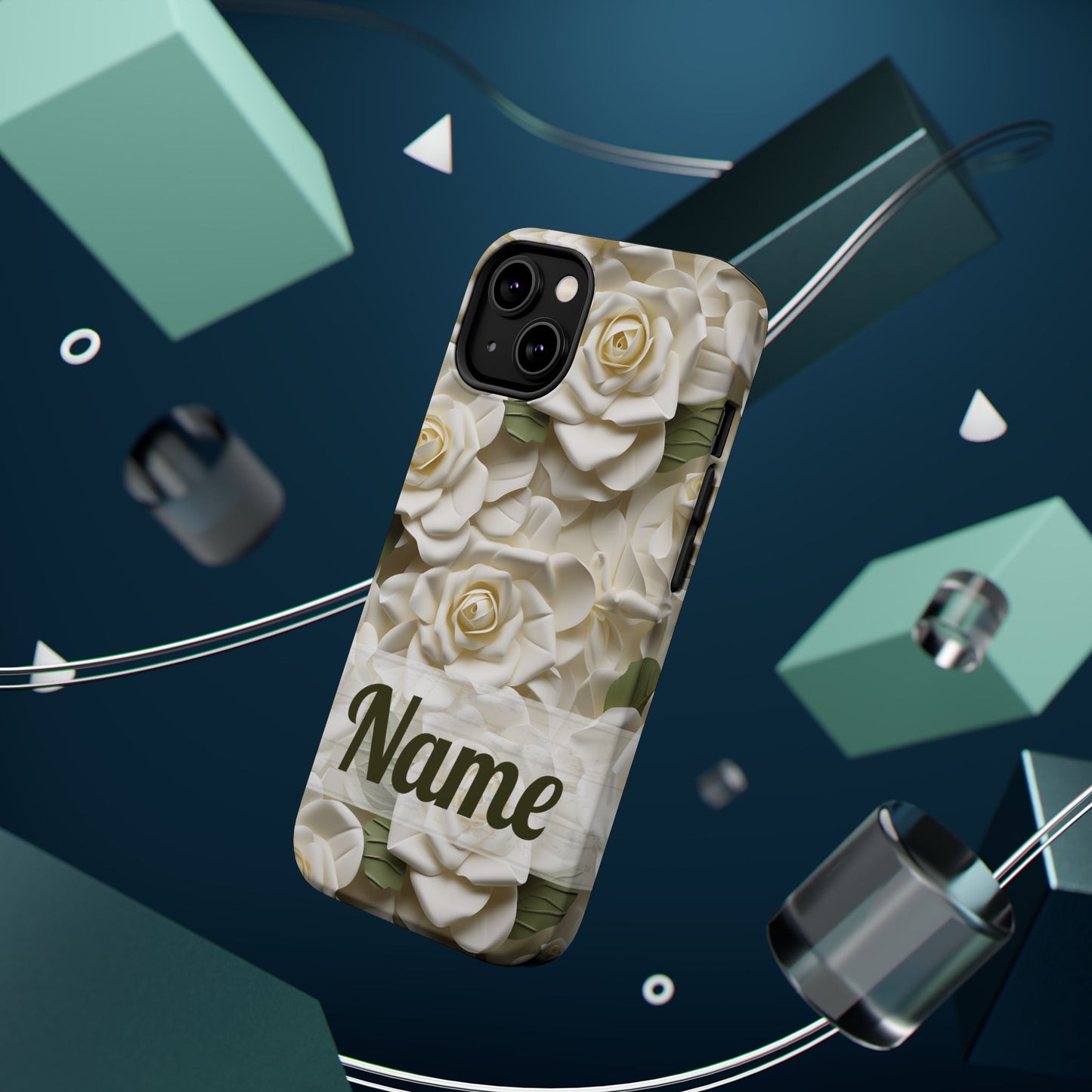 June Birth Flower Phone Case • White Paper Rose iPhone Cover • 3D Floral MagSafe Gift