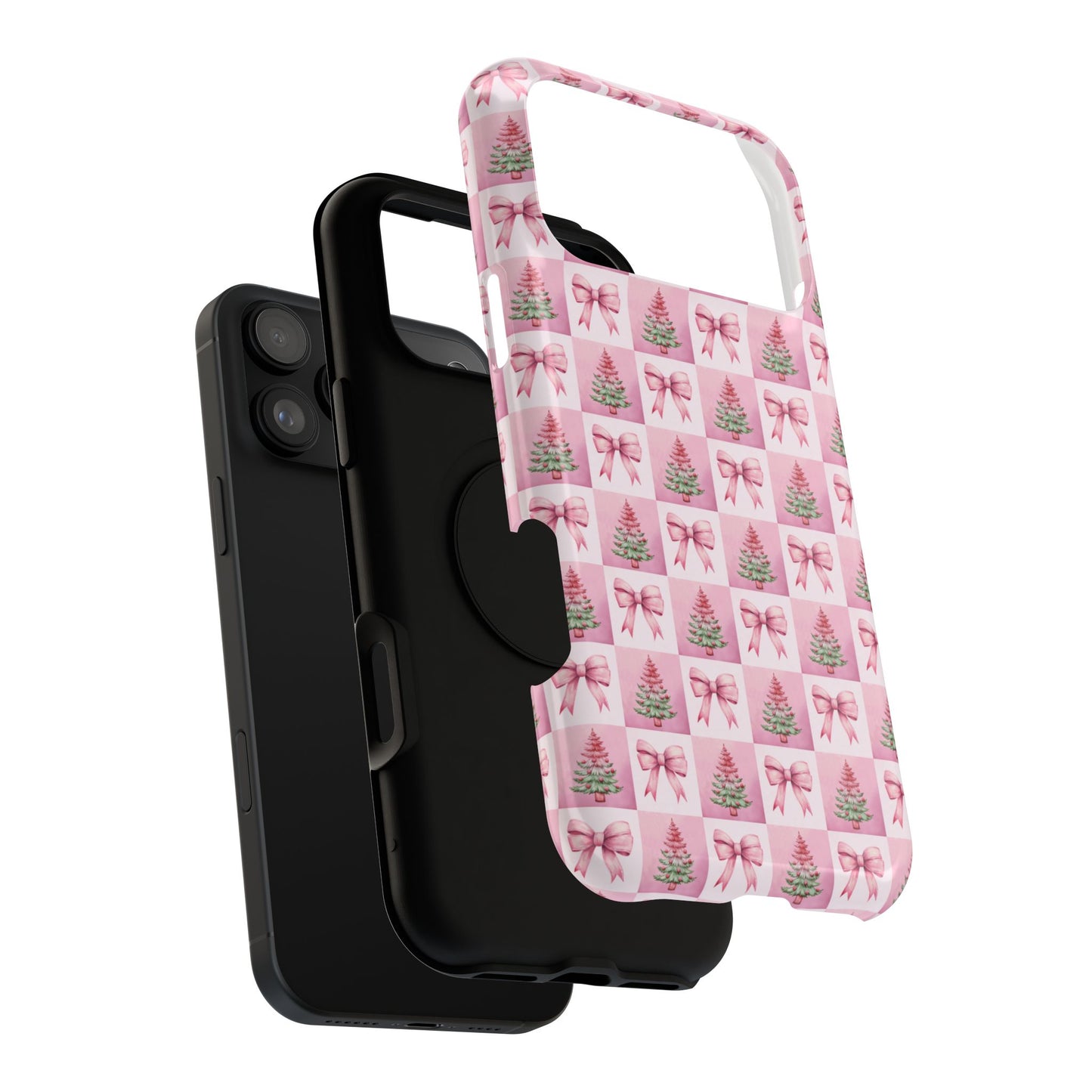 Pink Retro Christmas Tree & Coquette Phone Case - Christmas Phone Case Impact-Resistant Cases iPhone Samsung