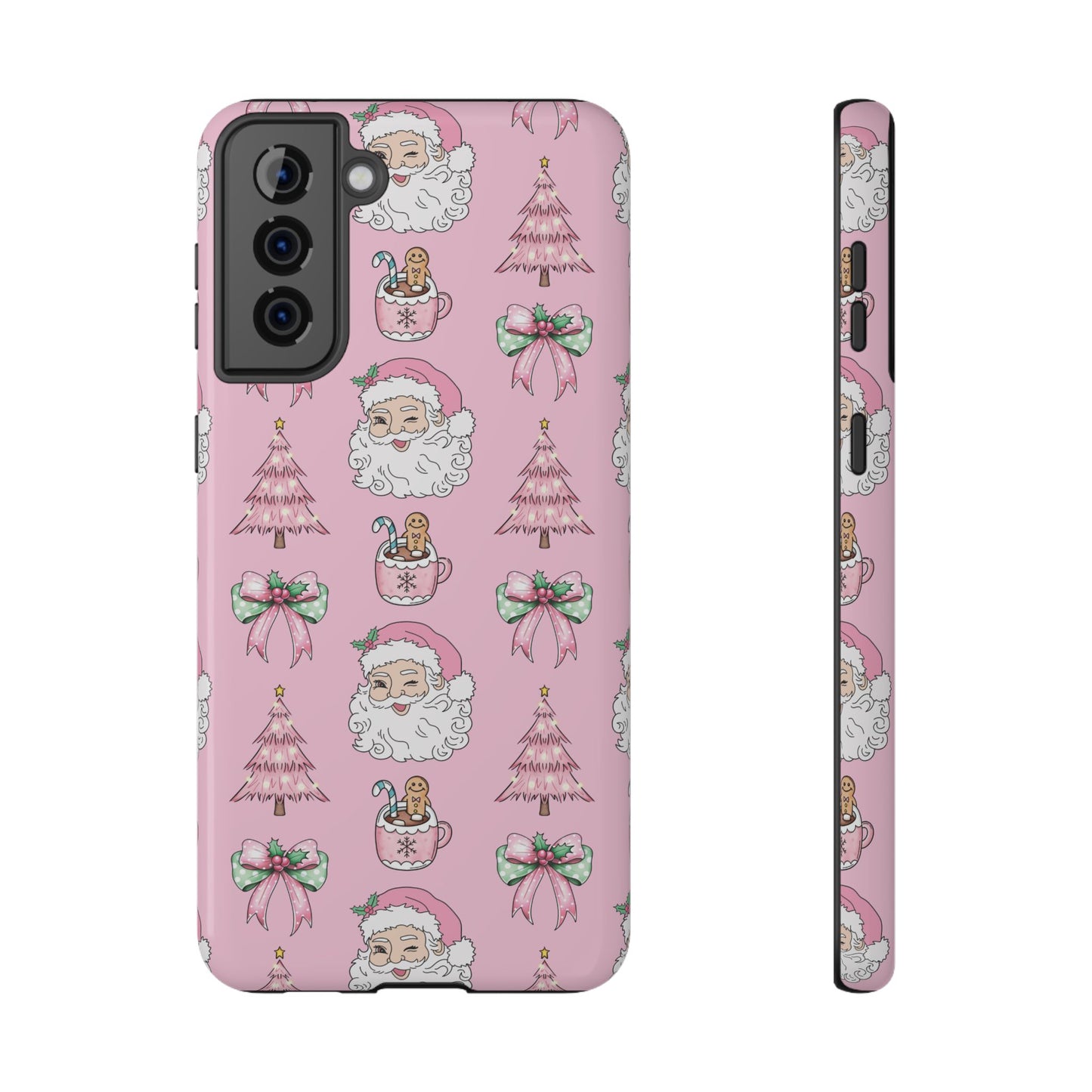 Pink Retro Santa & Coquette Bow Christmas Phone Case - Christmas Phone Case Impact-Resistant Case
