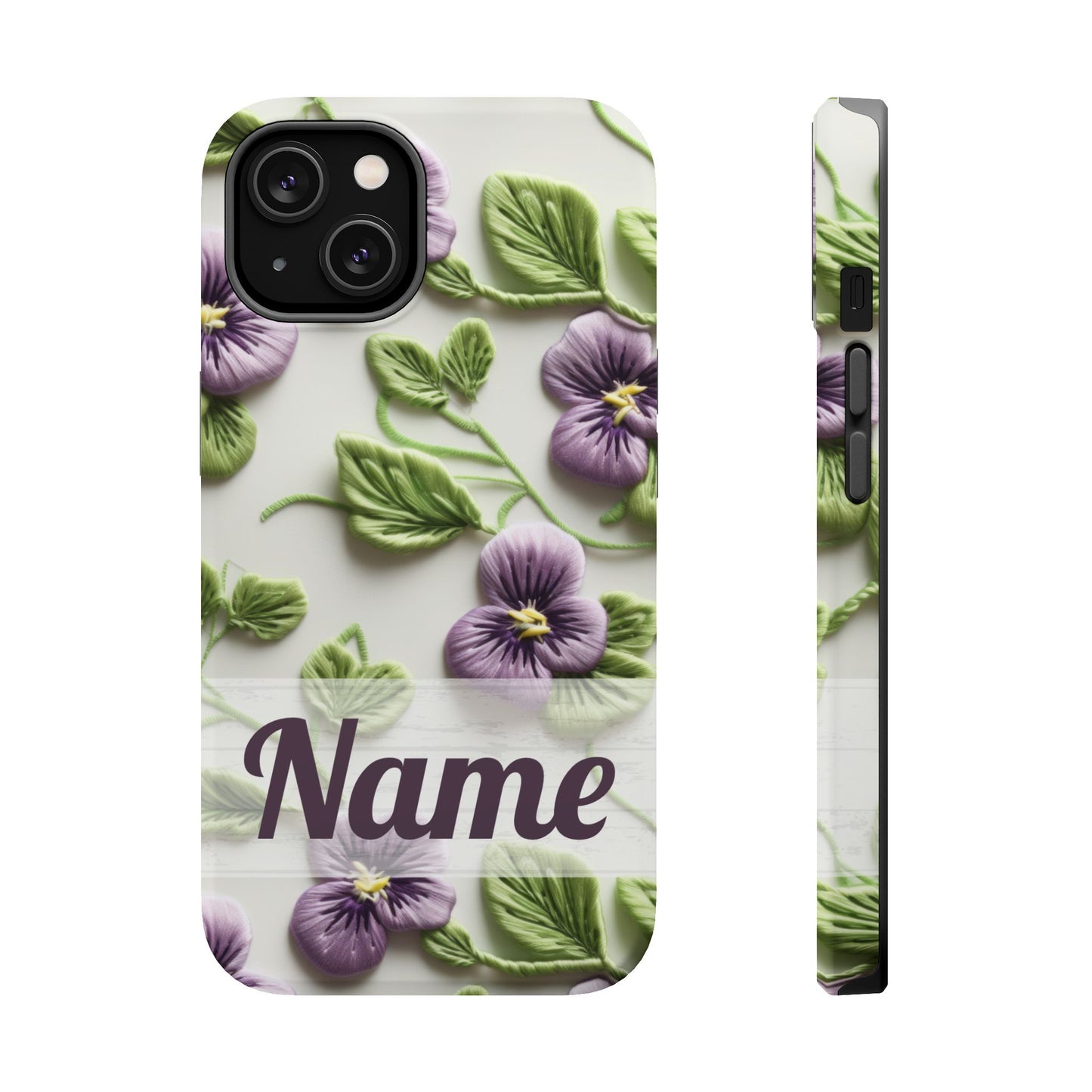 February Birth Flower Phone Case • Violet Embroidery iPhone Cover • MagSafe Gift for Her