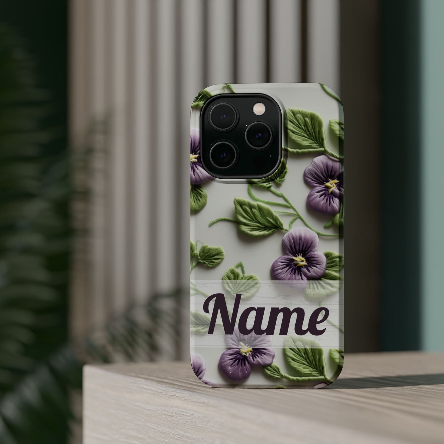 February Birth Flower Phone Case • Violet Embroidery iPhone Cover • MagSafe Gift for Her