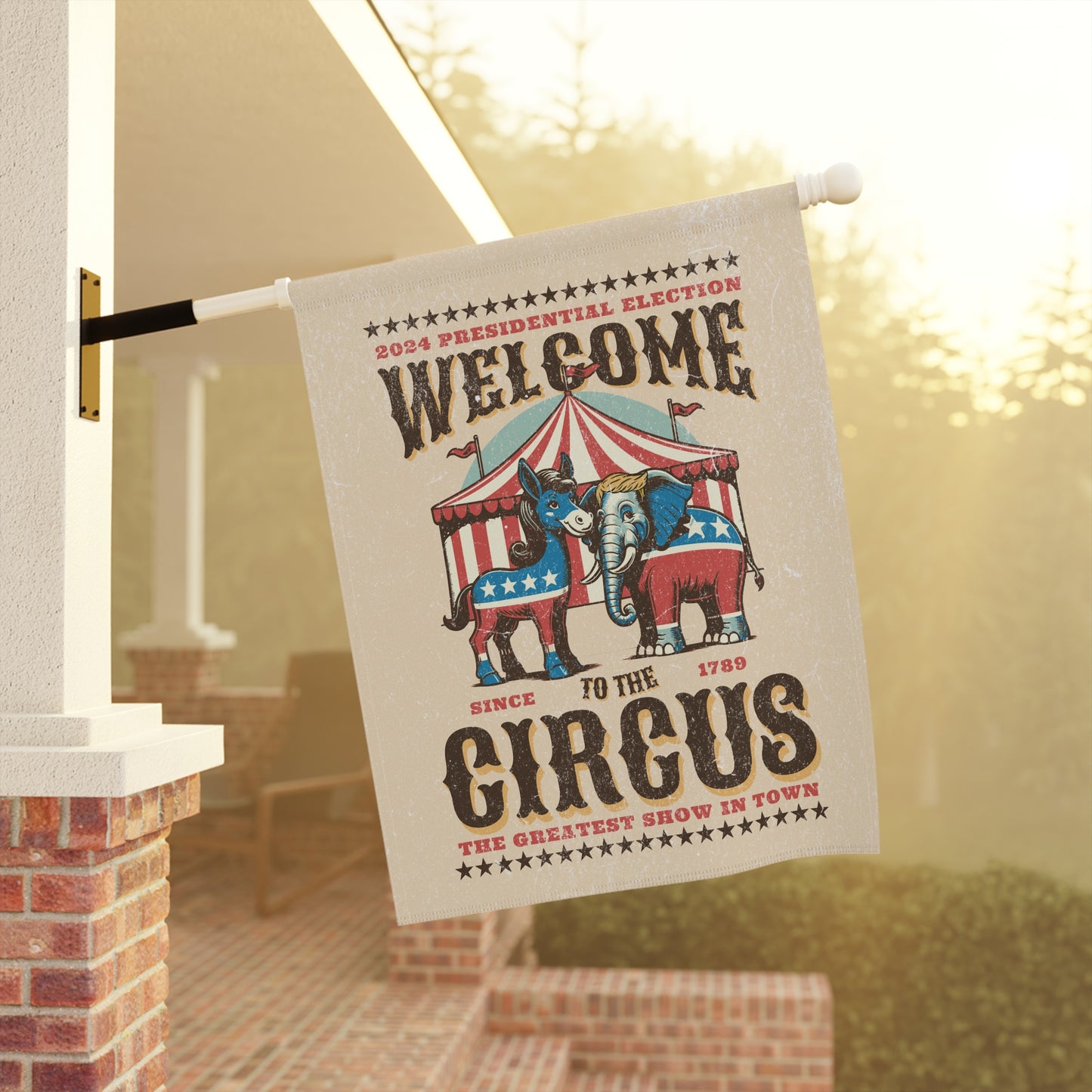 Garden & House Flag or Banner satire 2024 election humor elephant donkey